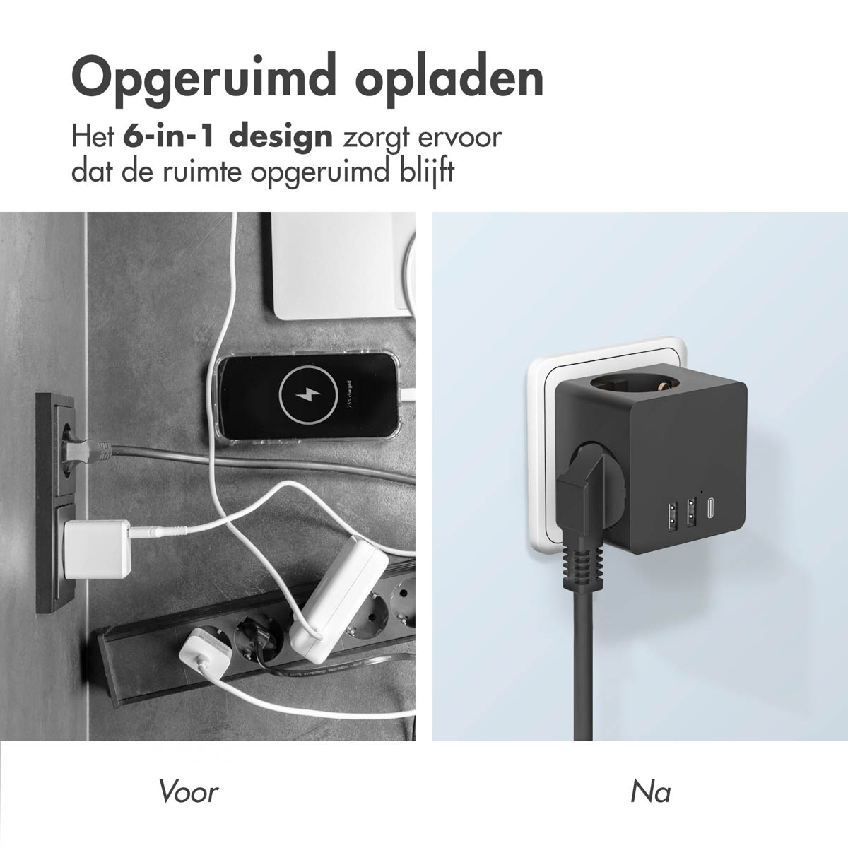 A before-and-after image showing a charging station. The 'after' image has a cleaner look.