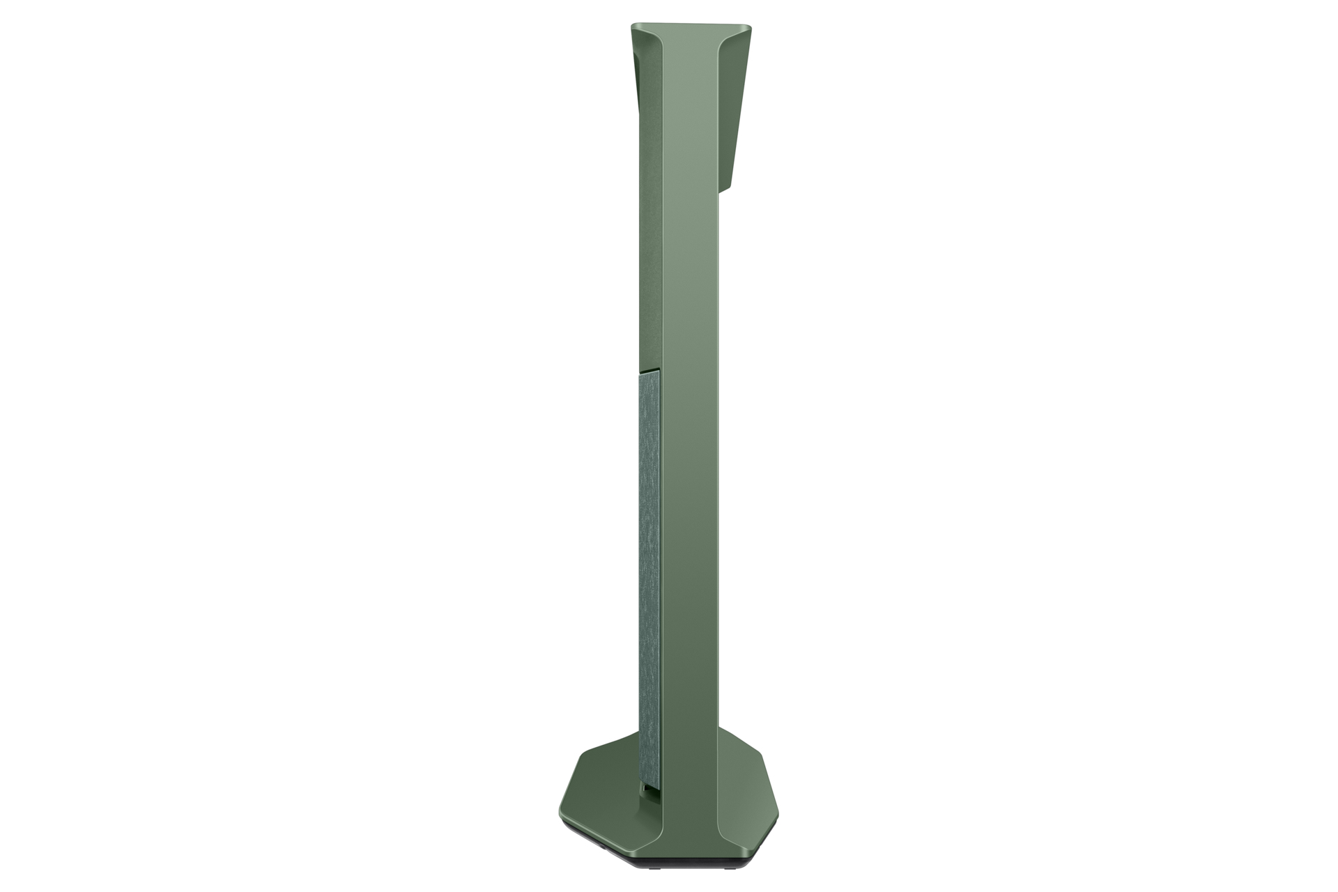 Een groene, minimalistische, verticale luidspreker.