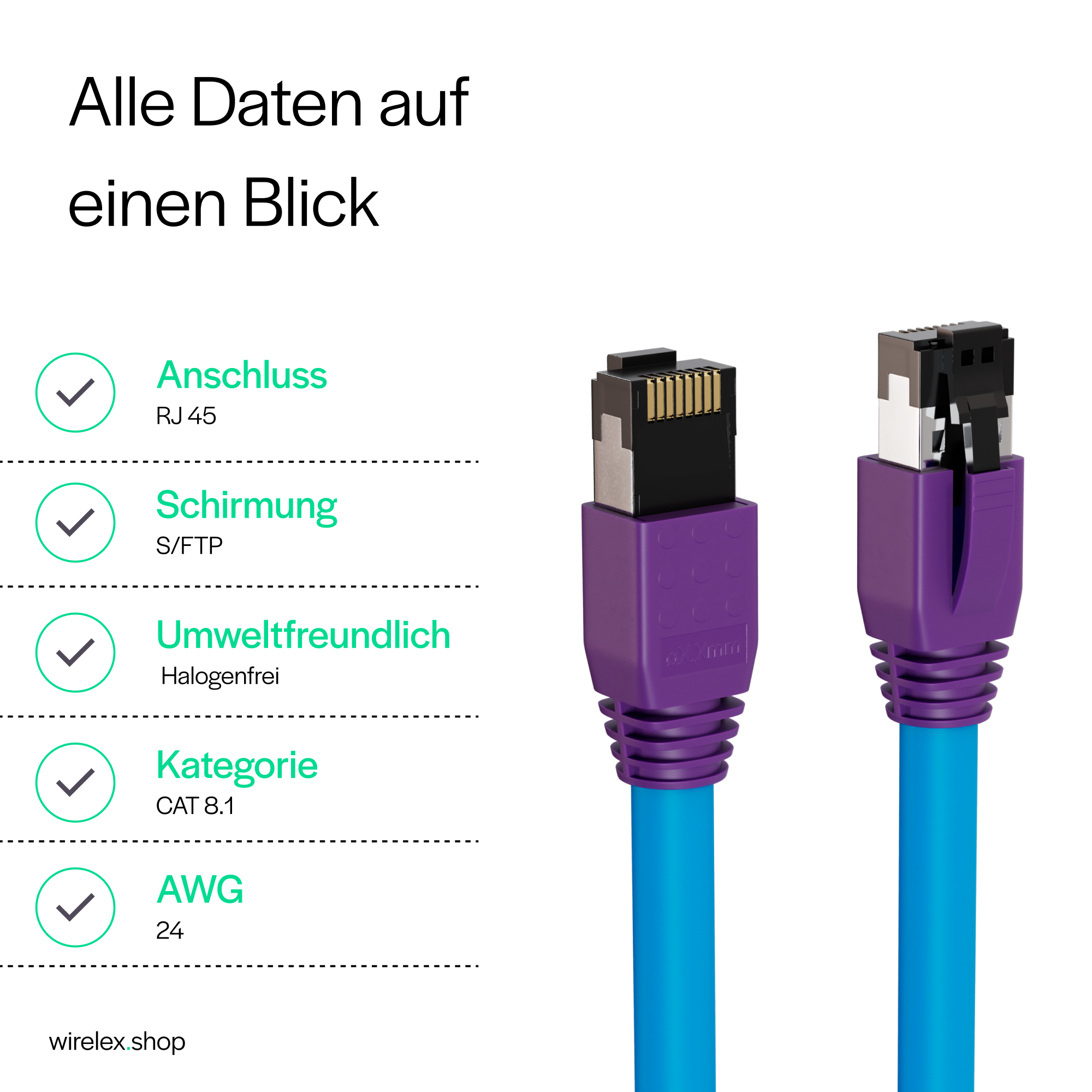 Zwei blaue und violette Ethernet-Kabel.