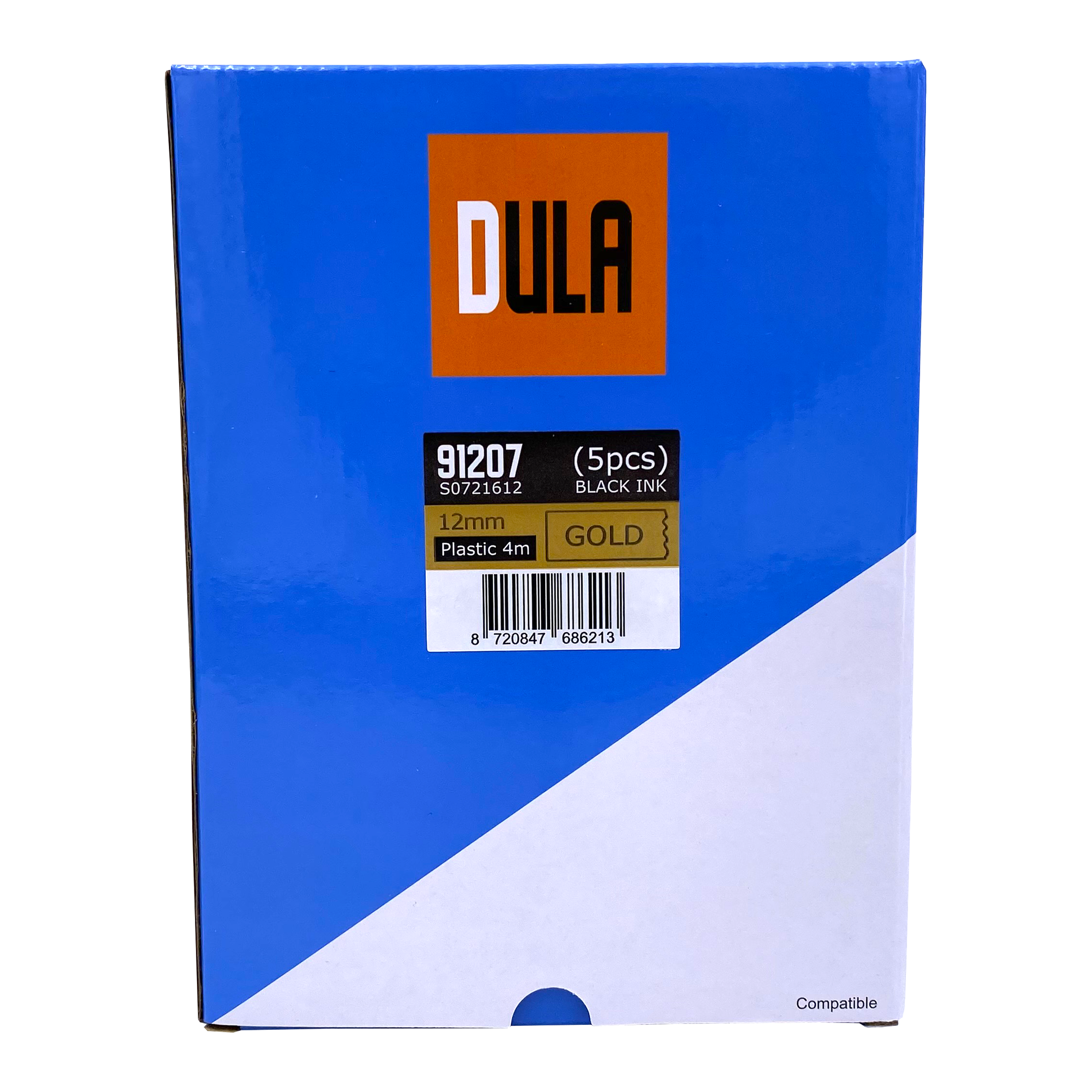 A blue and white box of black ink for a label maker.