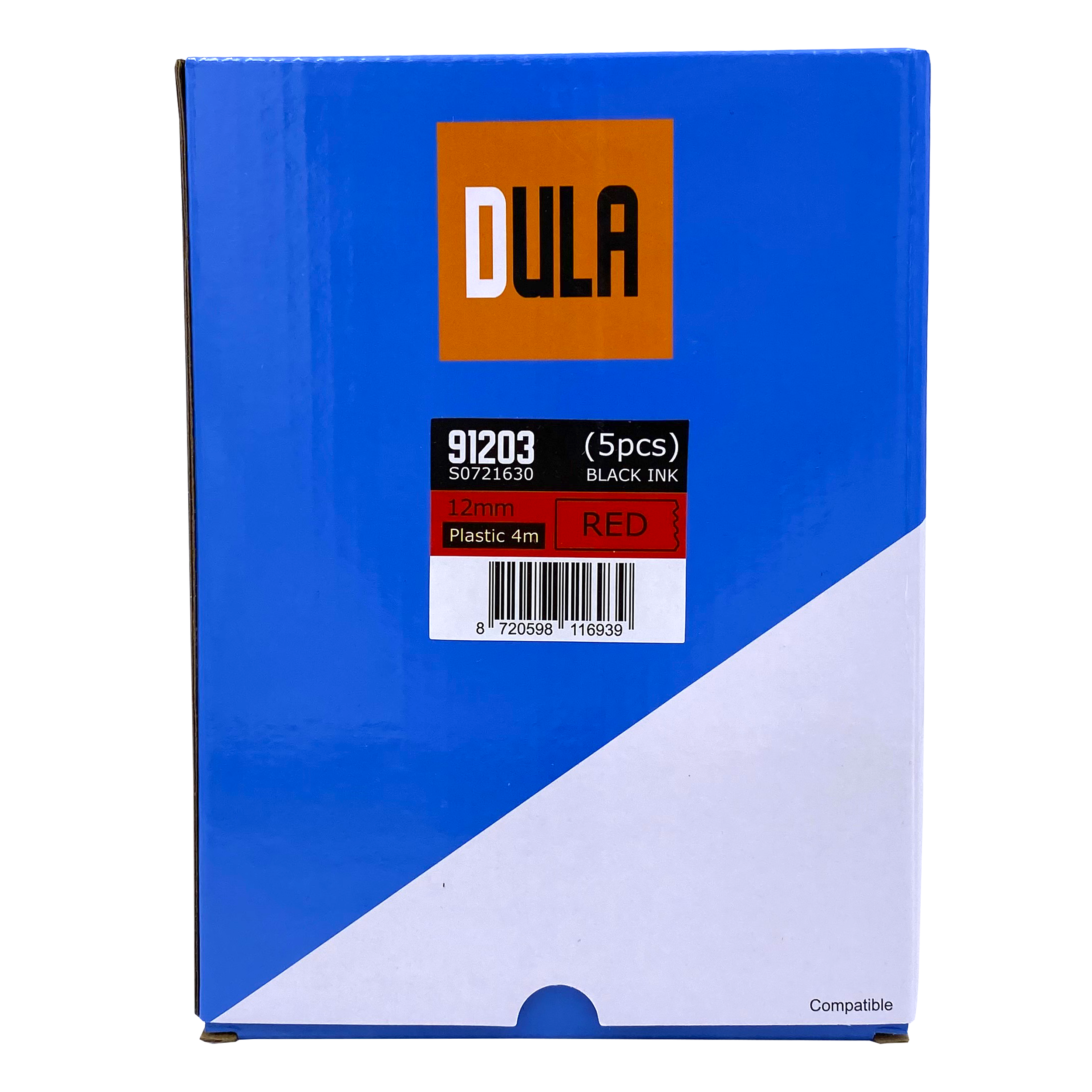 A box of black ink cartridges with a red label that says RED.