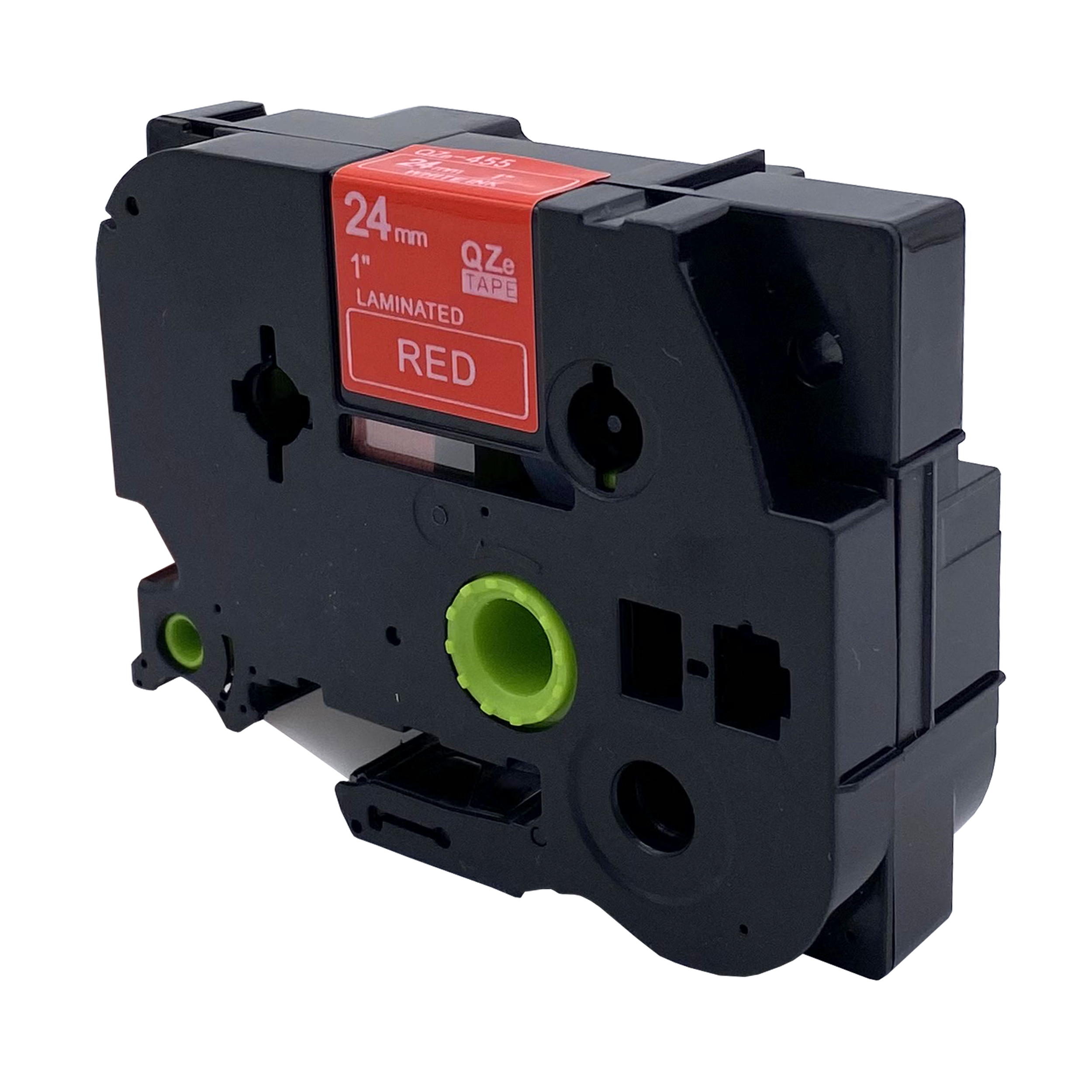 Een transparante labelmaker cartridge met een transparant gelamineerd label.