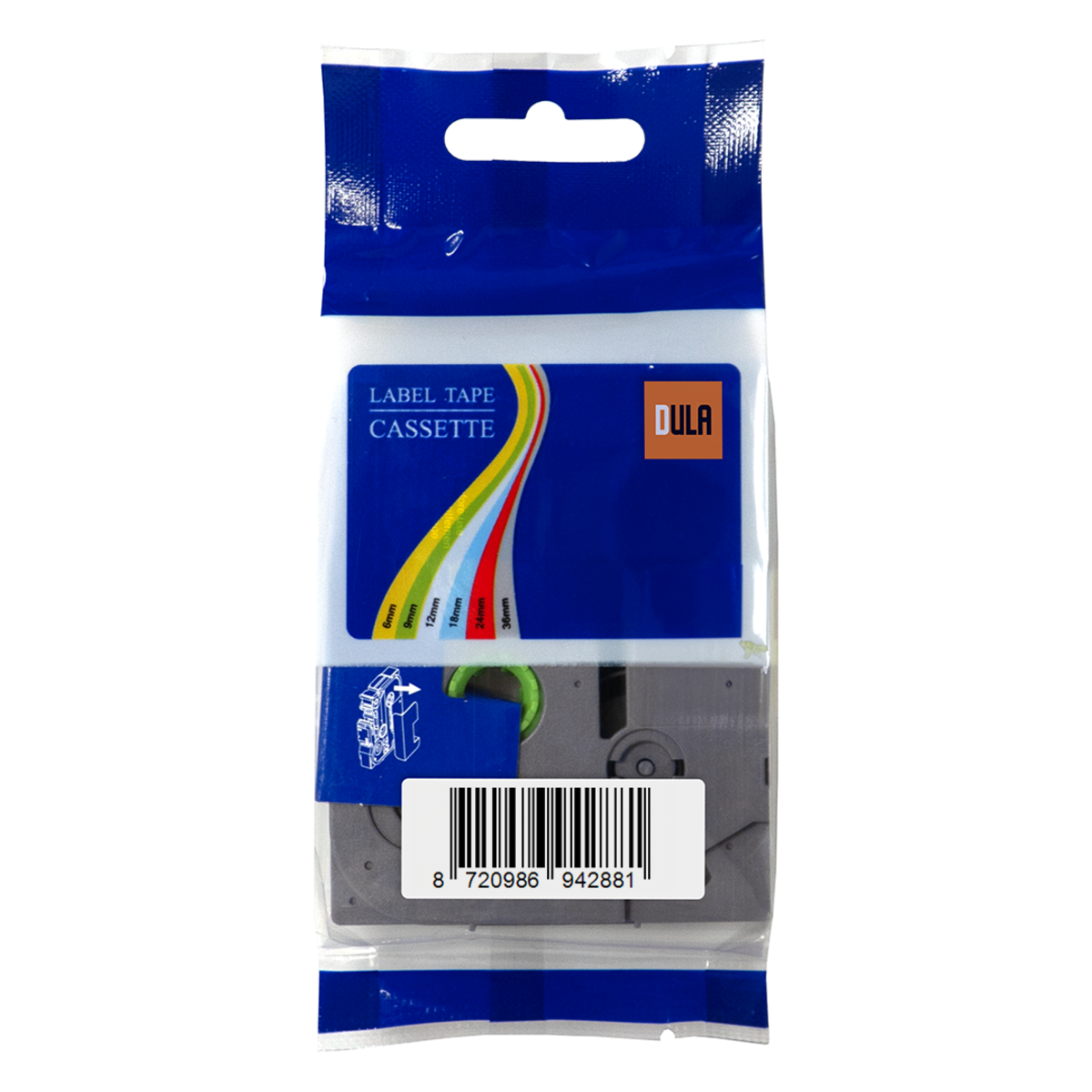 A label maker cartridge in a plastic package.