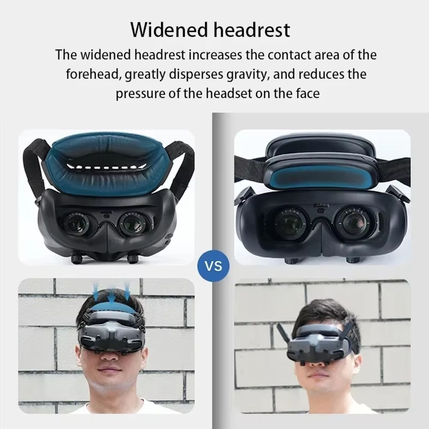 Bilder, die VR-Headsets vergleichen, zeigen die Kontaktfläche und Druckreduzierung des verbreiterten Kopfstütze.