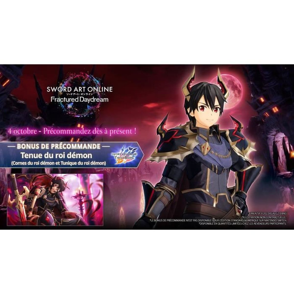 Werbebild für das Sword Art Online-Spiel mit einem Charakter in Rüstung und Werbetext.