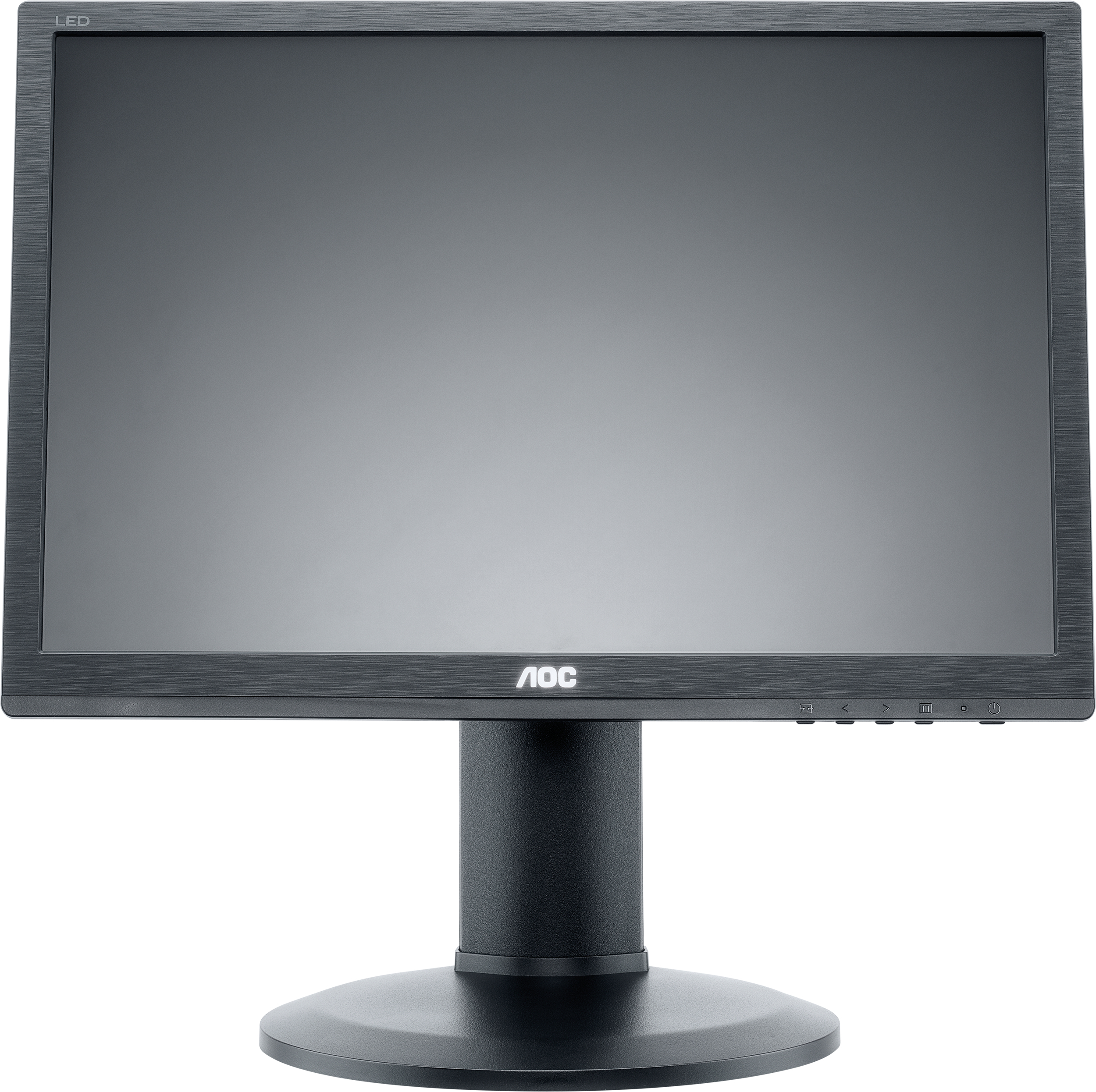 Monitor AOC nero con supporto nero. Lo schermo è spento.