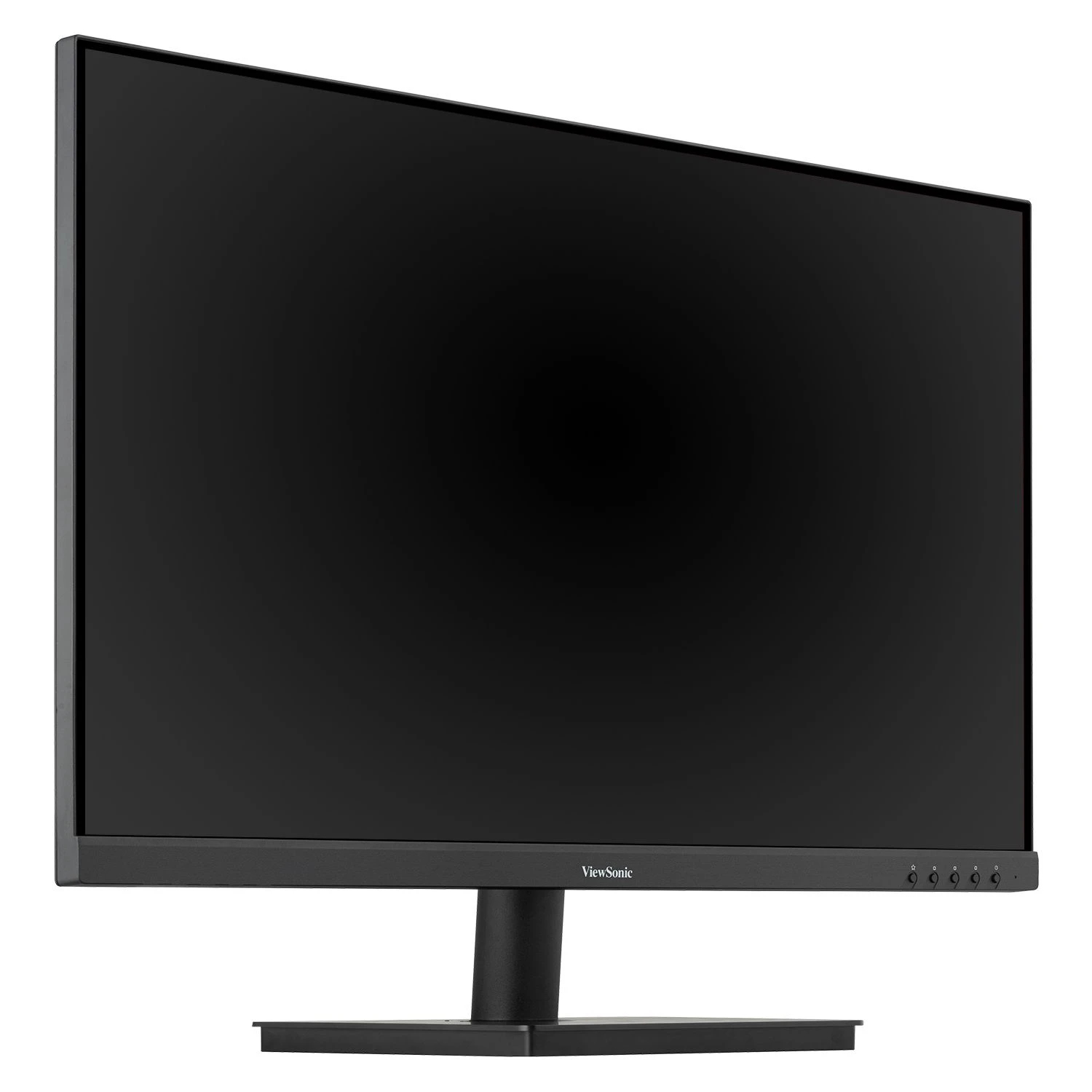 Un monitor nero con bordi neri e logo ViewSonic in basso.