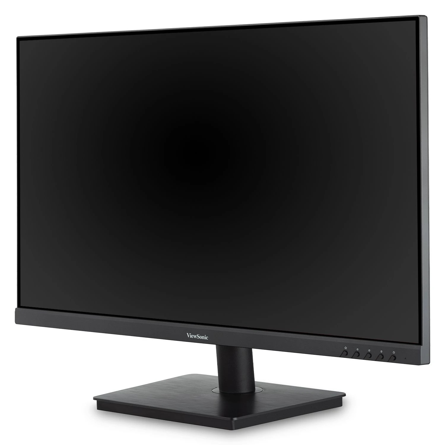 Monitor ViewSonic nero con schermo scuro e controlli in basso.