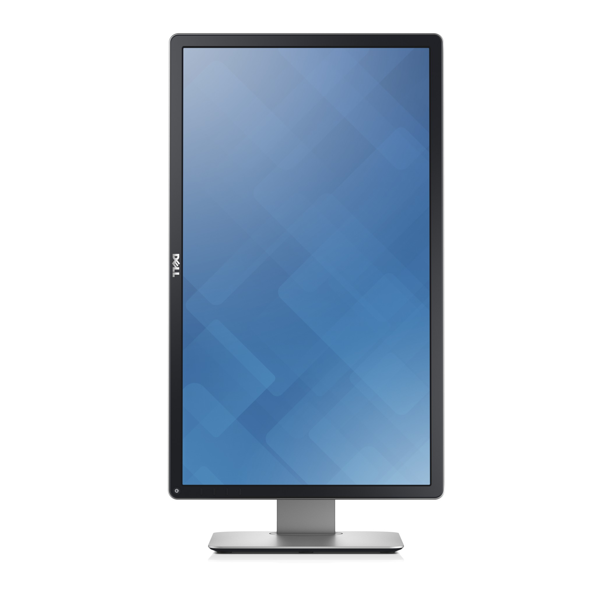 A Dell monitor, displaying a blue geometric pattern on the screen.