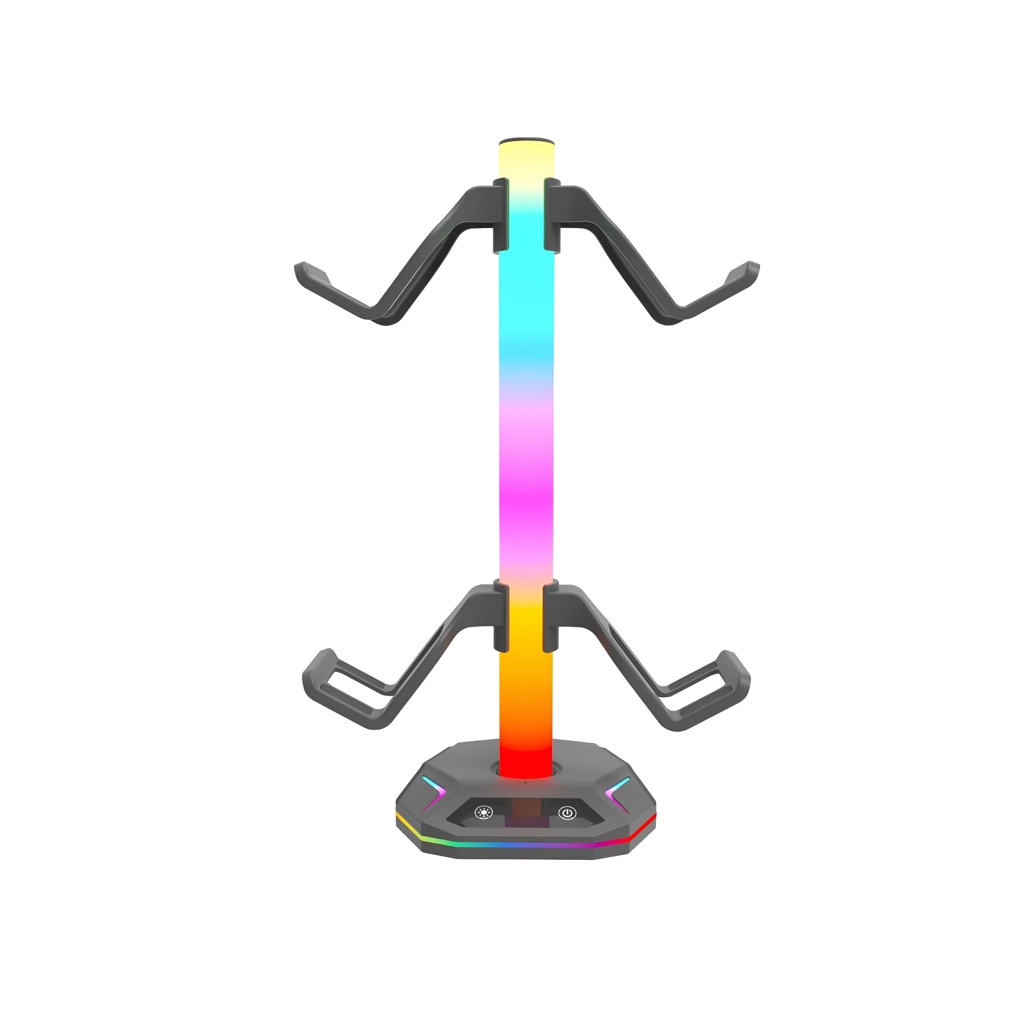 Kopfhörerständer mit RGB-Beleuchtung. Mit Basis und Armen für Kopfhörer.