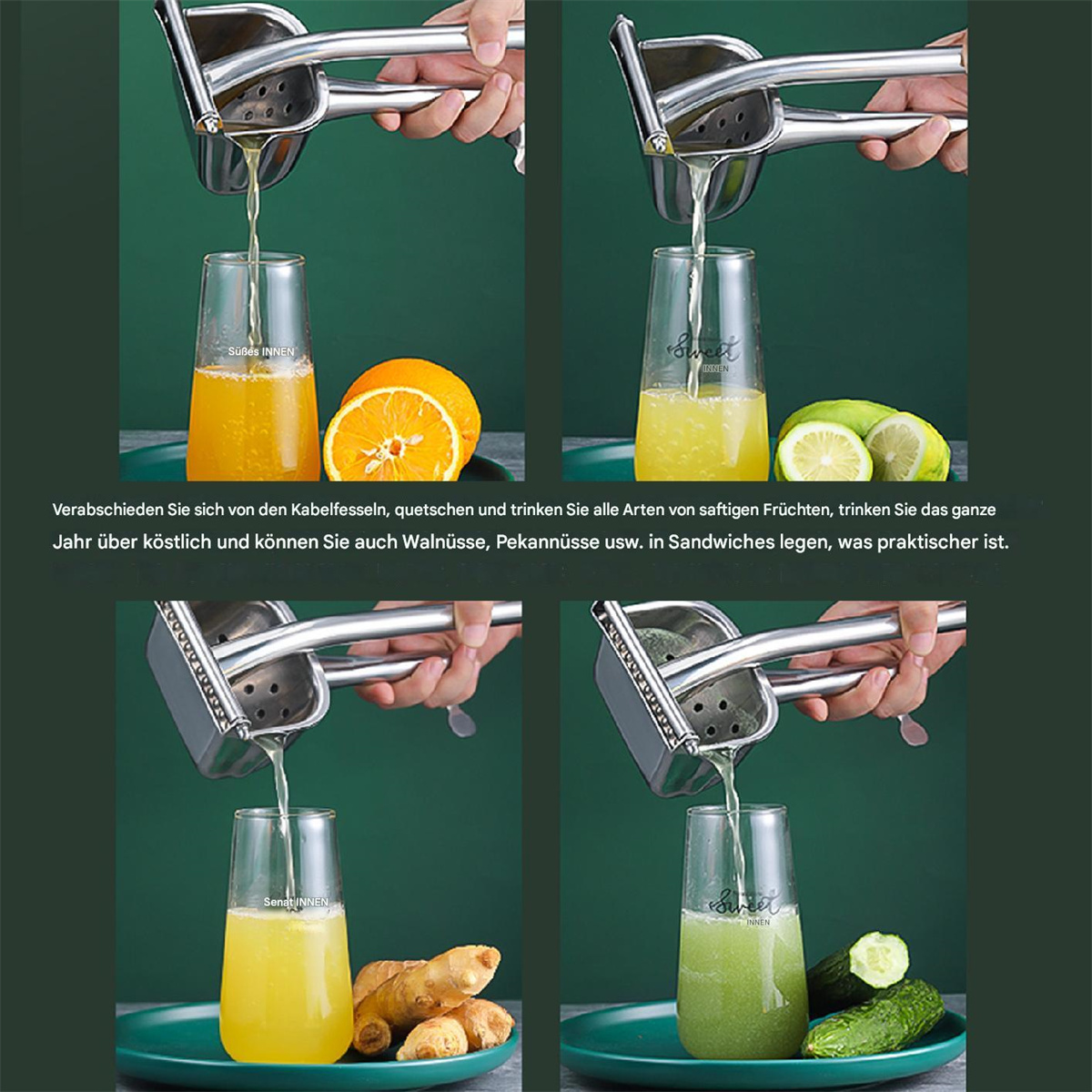 Eine manuelle Saftpresse, die Saft aus Orangen, Zitronen und anderen Zutaten presst.