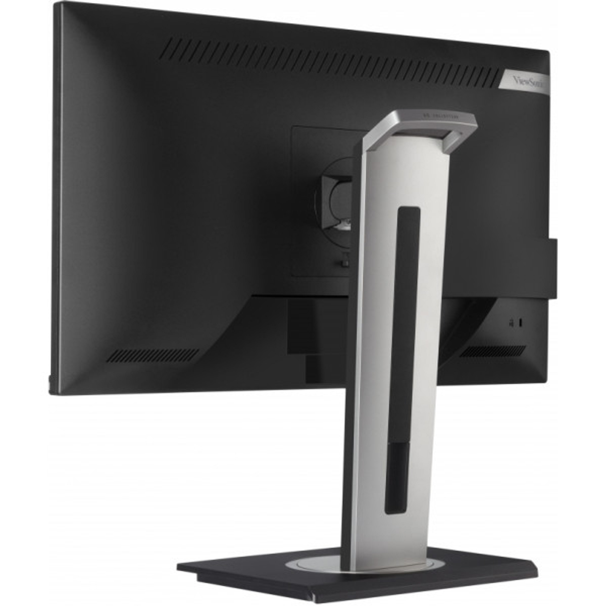 Vista posteriore di un monitor ViewSonic, che mostra il supporto e il pannello posteriore con le prese d'aria.