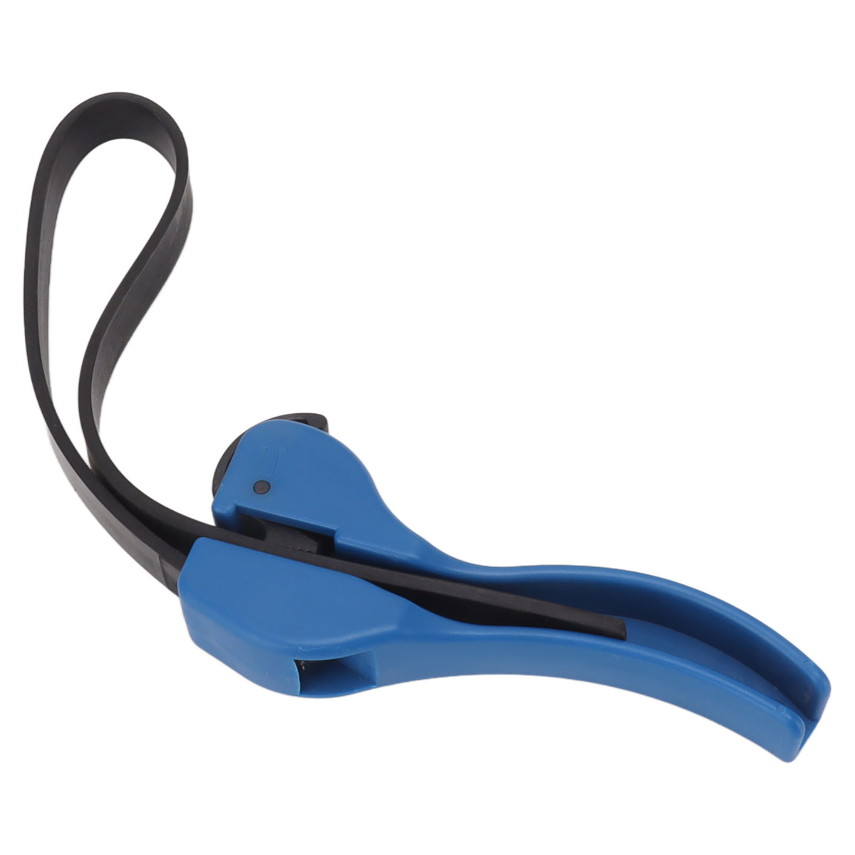 Schlüsselwerkzeug für Ölfilter in Schwarz und Blau. Das Werkzeug hat eine Schlaufe und einen blauen Griff.