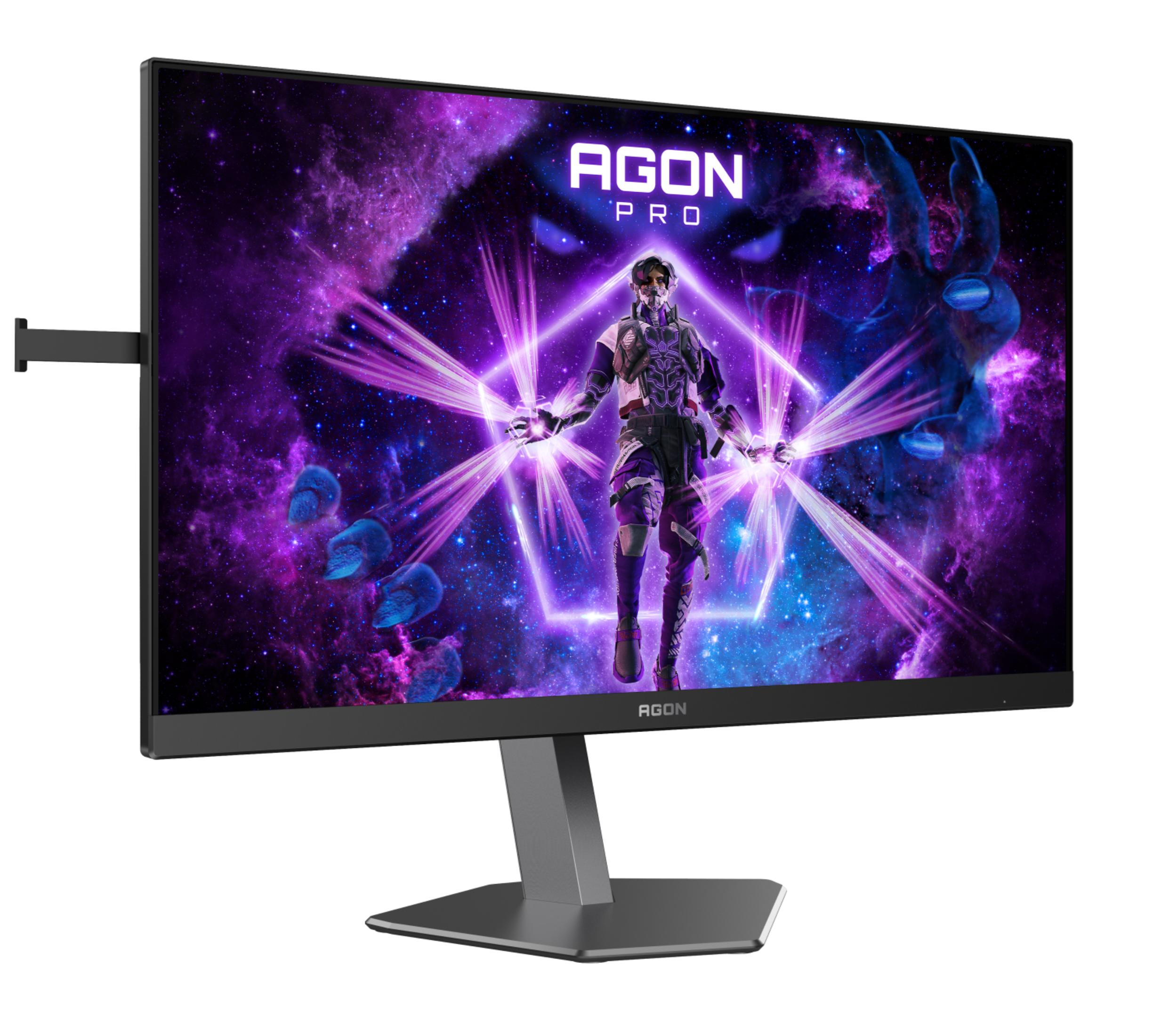 Monitor do gier wyświetlający futurystyczną scenę z postacią.