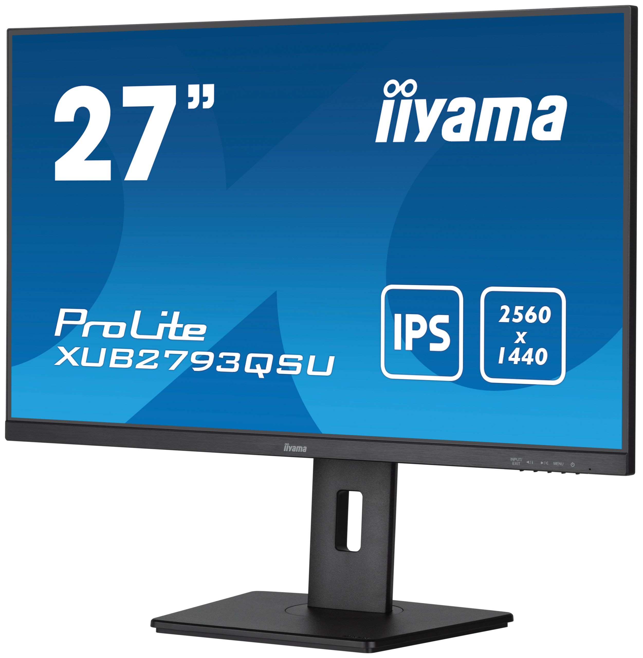 Czarny 27-calowy monitor iiyama ProLite XUB2793QSU IPS, pokazujący swoje funkcje.
