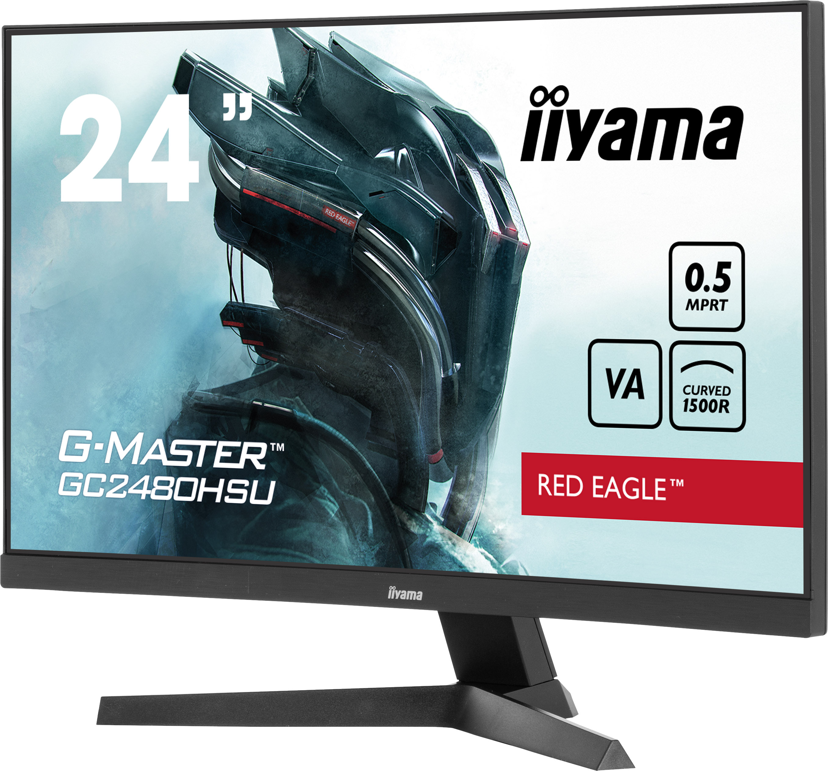 Czarny i czerwony monitor iiyama z zakrzywionym ekranem.