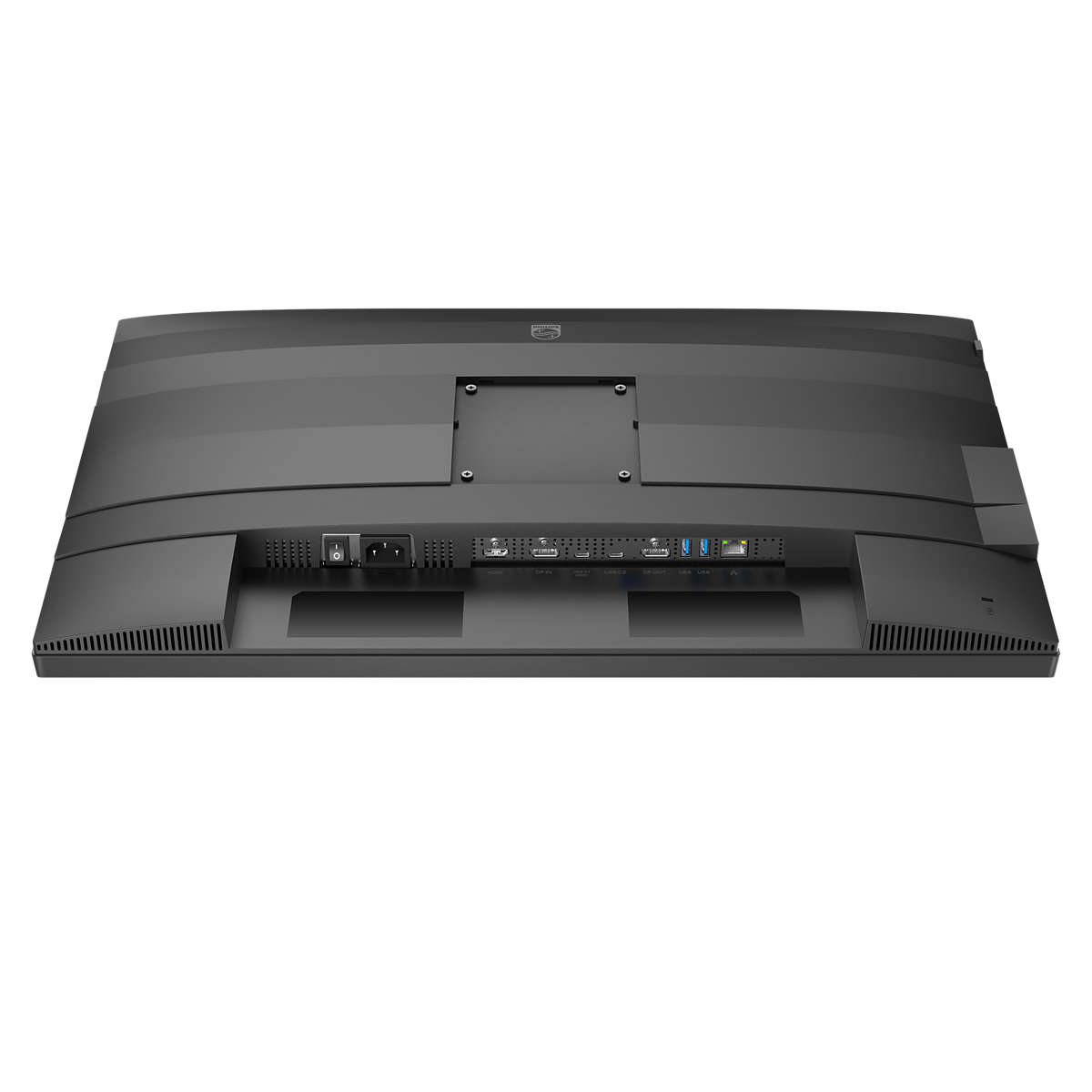 Tył monitora z portami zasilania i danych.