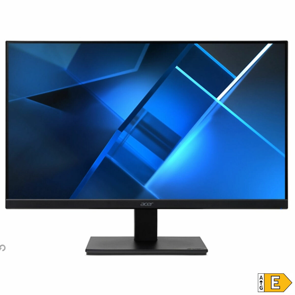 Monitor ACER z niebiesko-czarnym abstrakcyjnym wzorem na ekranie.