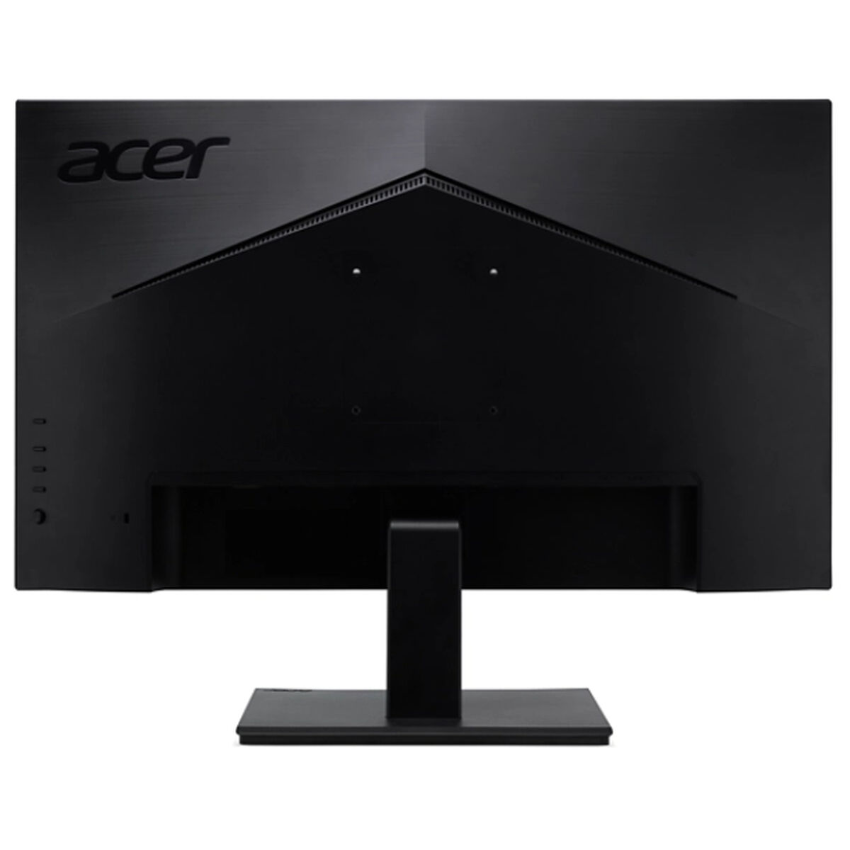 Widok z tyłu czarnego monitora Acer. Logo Acer widoczne u góry, czarna podstawa.