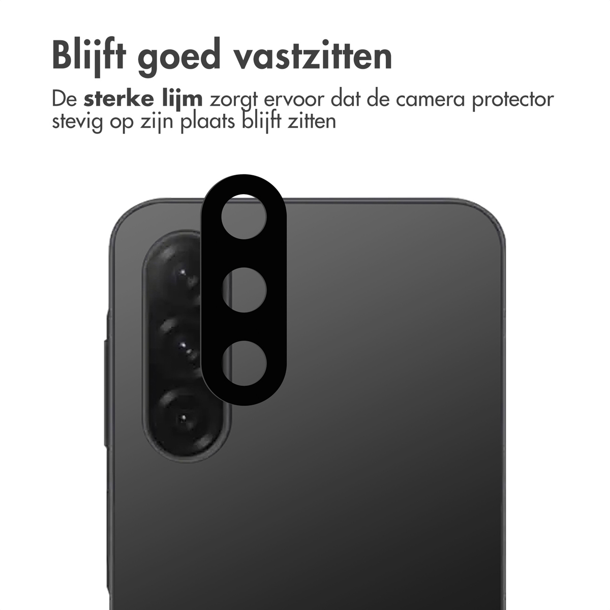 Téléphone avec protecteur d'appareil photo. Le texte dit, reste en place.