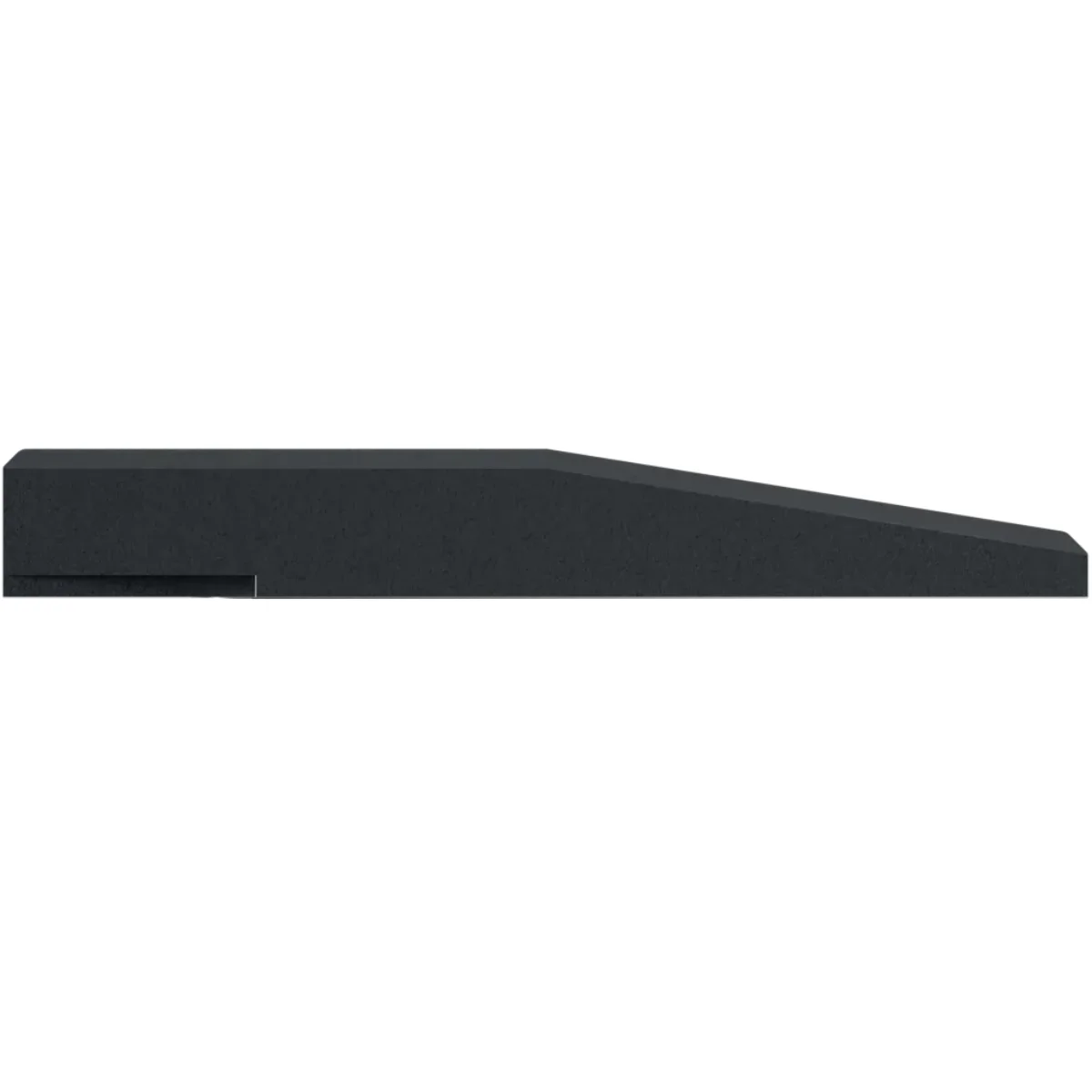 A dark gray, flat, rectangular object with a small notch in the bottom edge. The object is smooth.