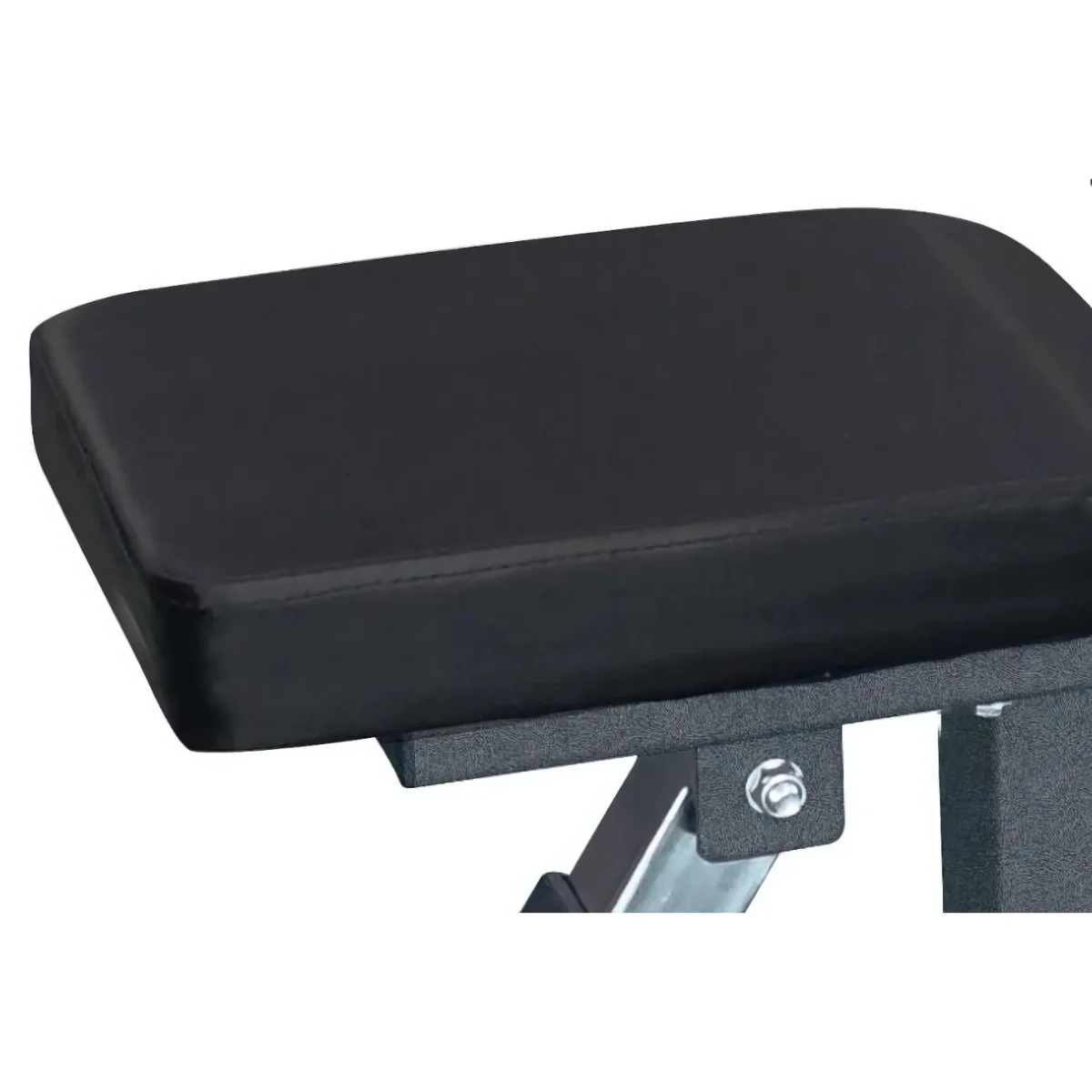 Close-up of a black padded seat of an exercise bench.