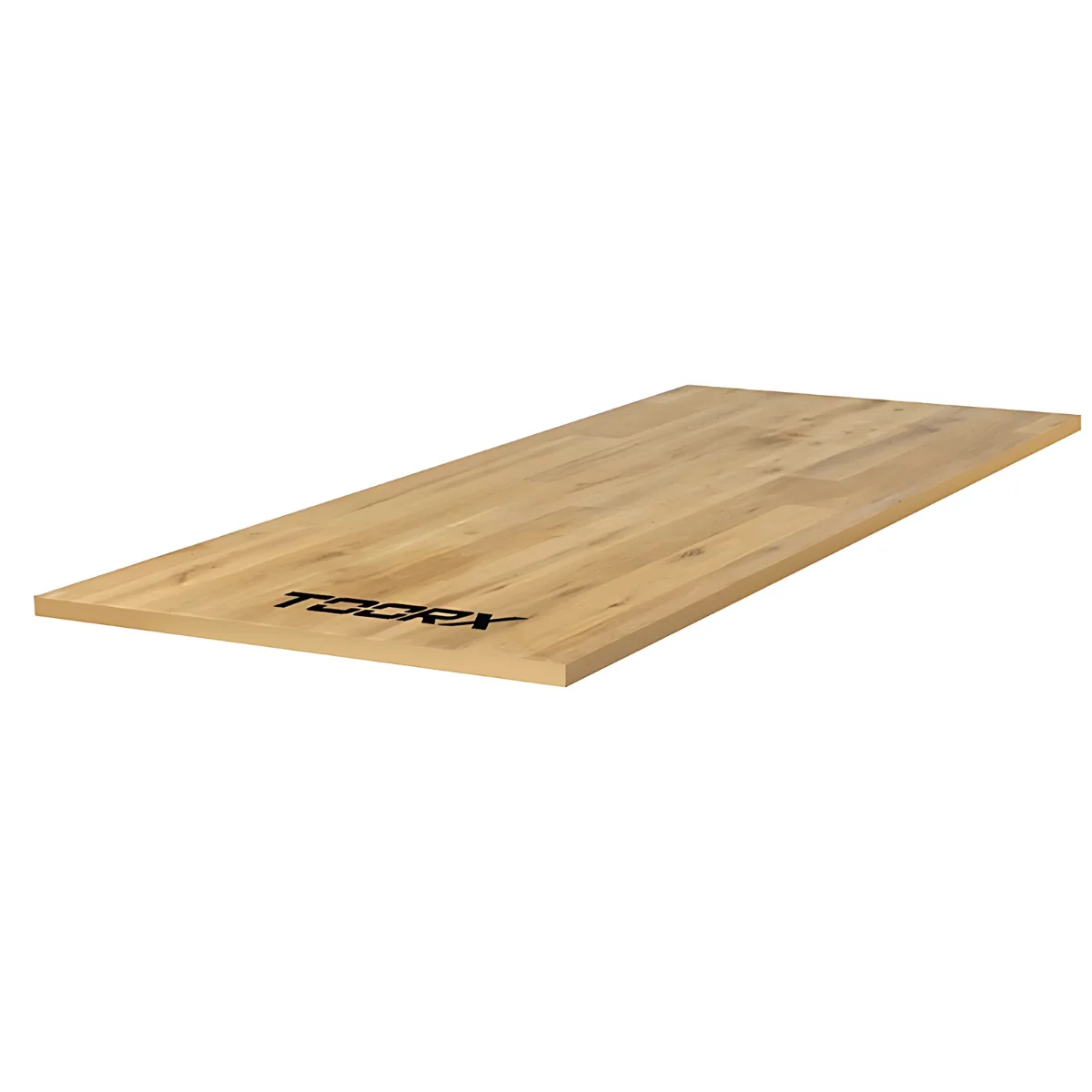 Dessus de table en bois de couleur brun clair, la marque TOORX est visible.