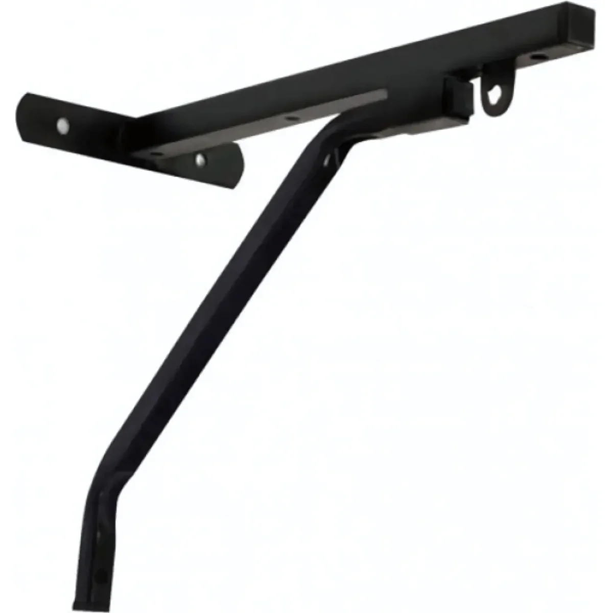 Black weightlifting equipment. It is a black wall-mounted support for weight lifting.