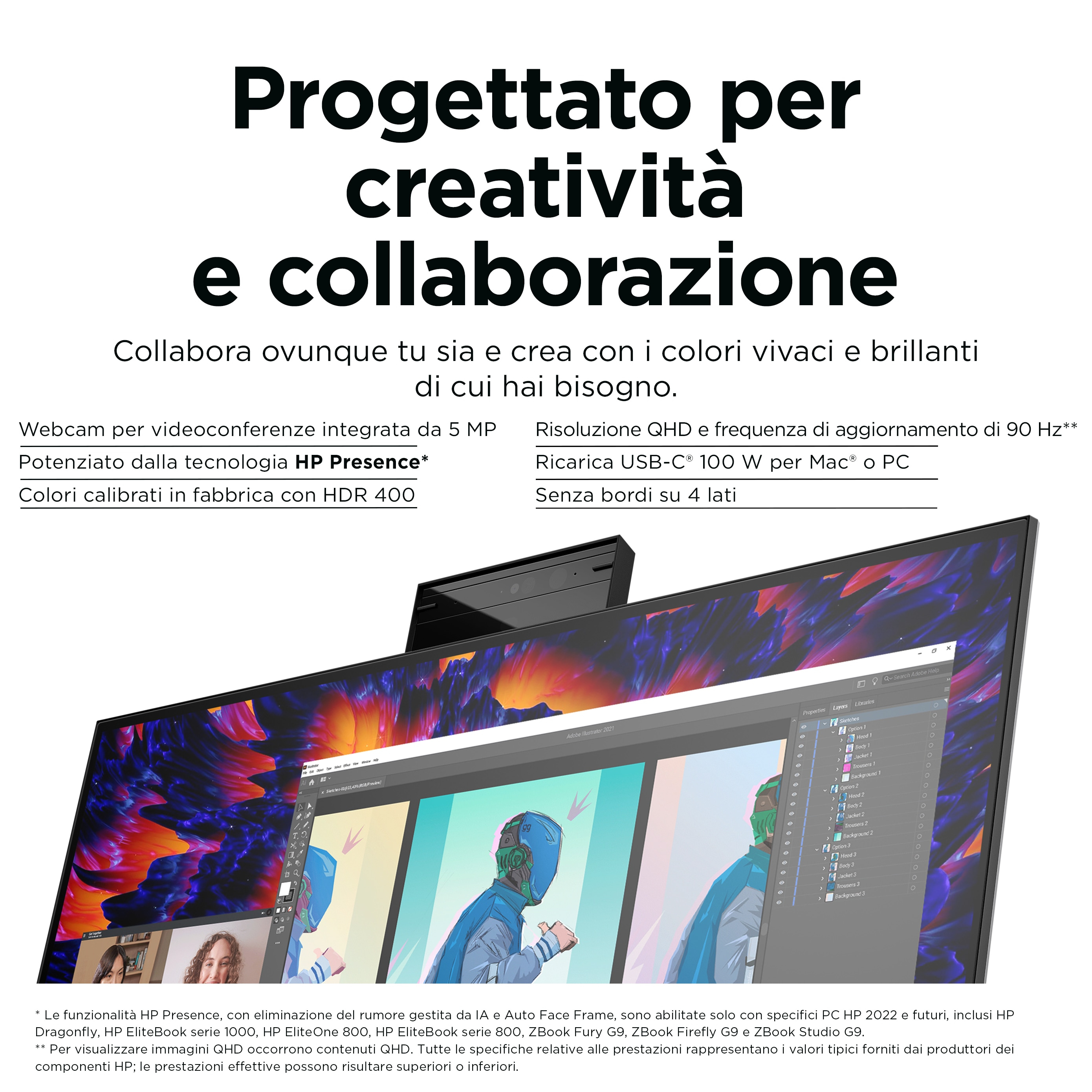 Monitor z kolorowym tłem, pokazujący ekran wideokonferencji.