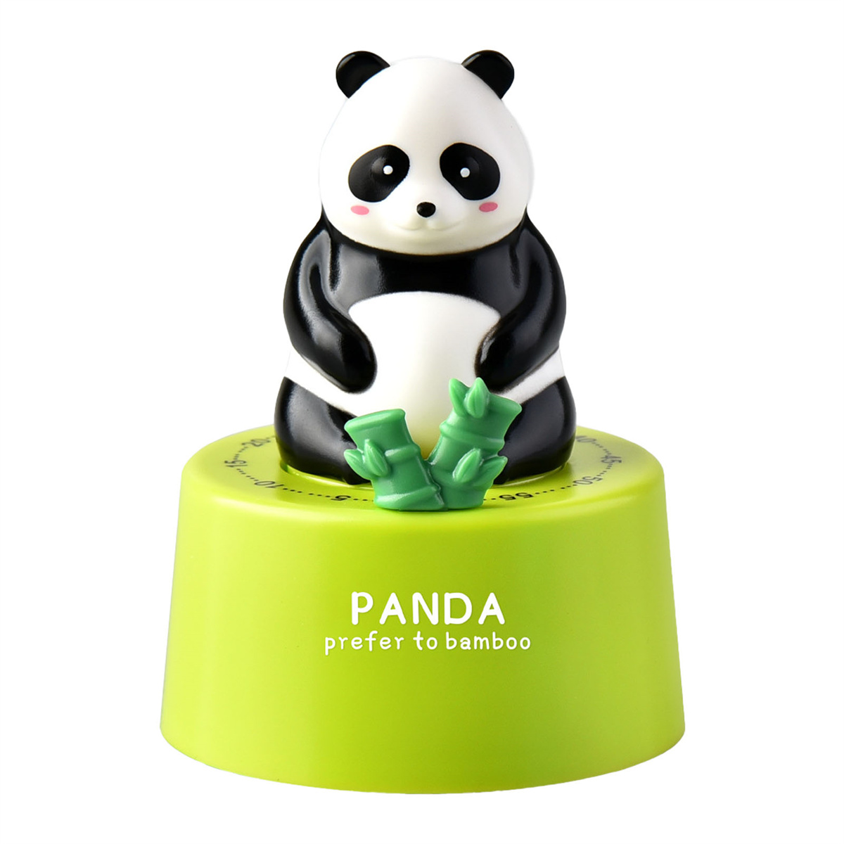 Ein Panda-Küchentimer auf grünem Sockel mit Bambusdetails. Er trägt die Aufschrift PANDA prefer to bamboo.