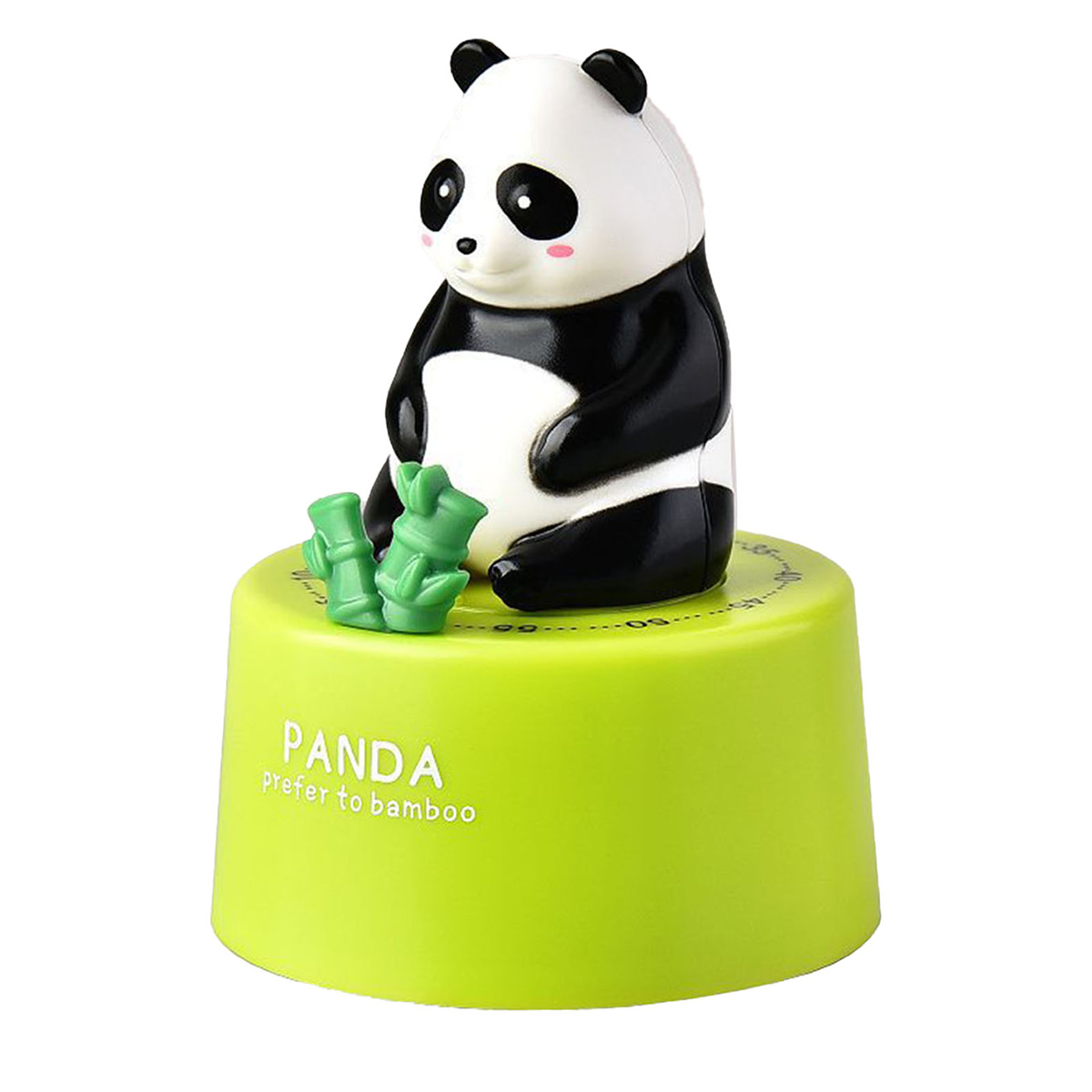 Pandaförmiger Küchentimer auf grünem Sockel mit Bambusdetails.