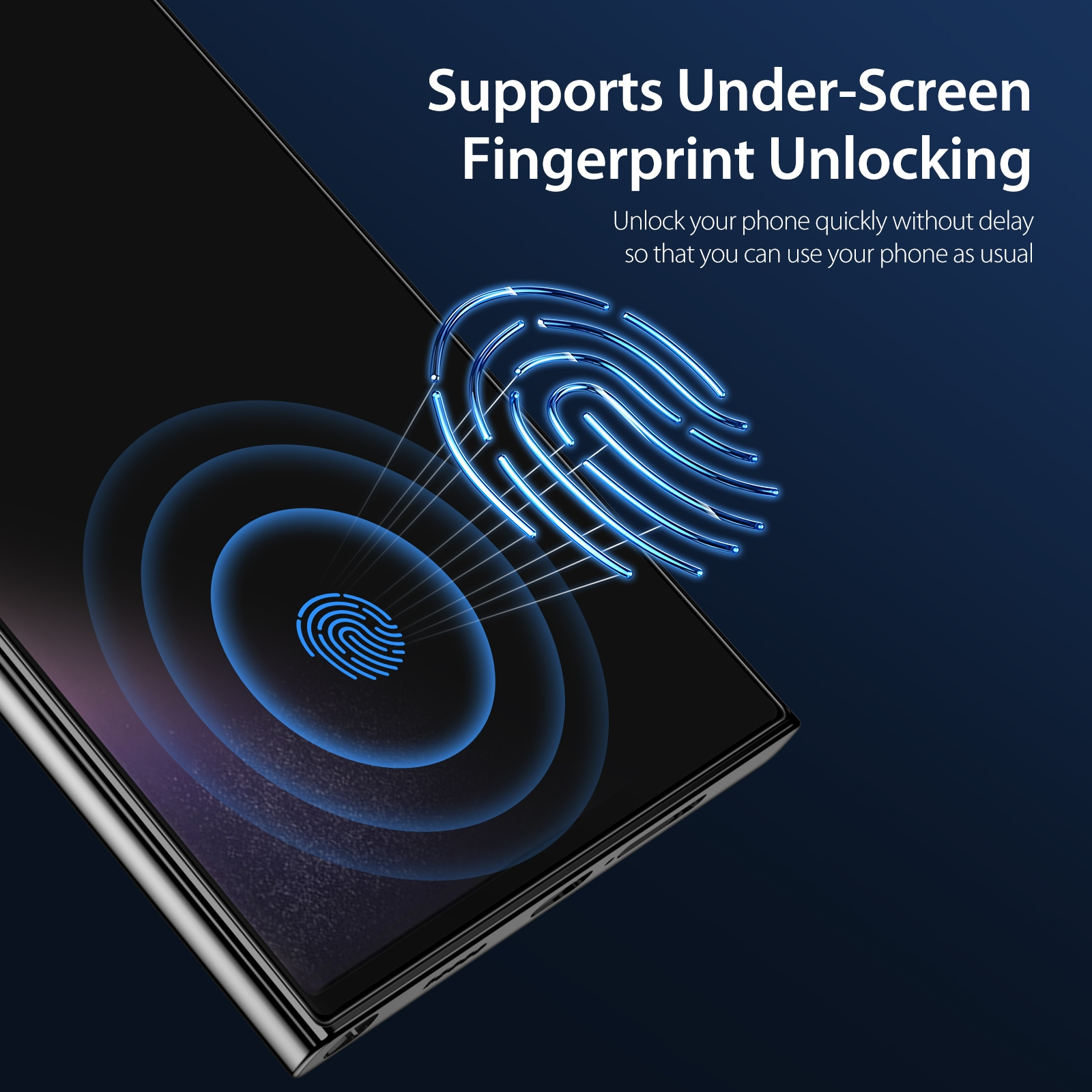 Ein Telefonbildschirm, der eine Fingerabdruckentsperrung zeigt. Blaues Licht geht vom Fingerabdruck aus.