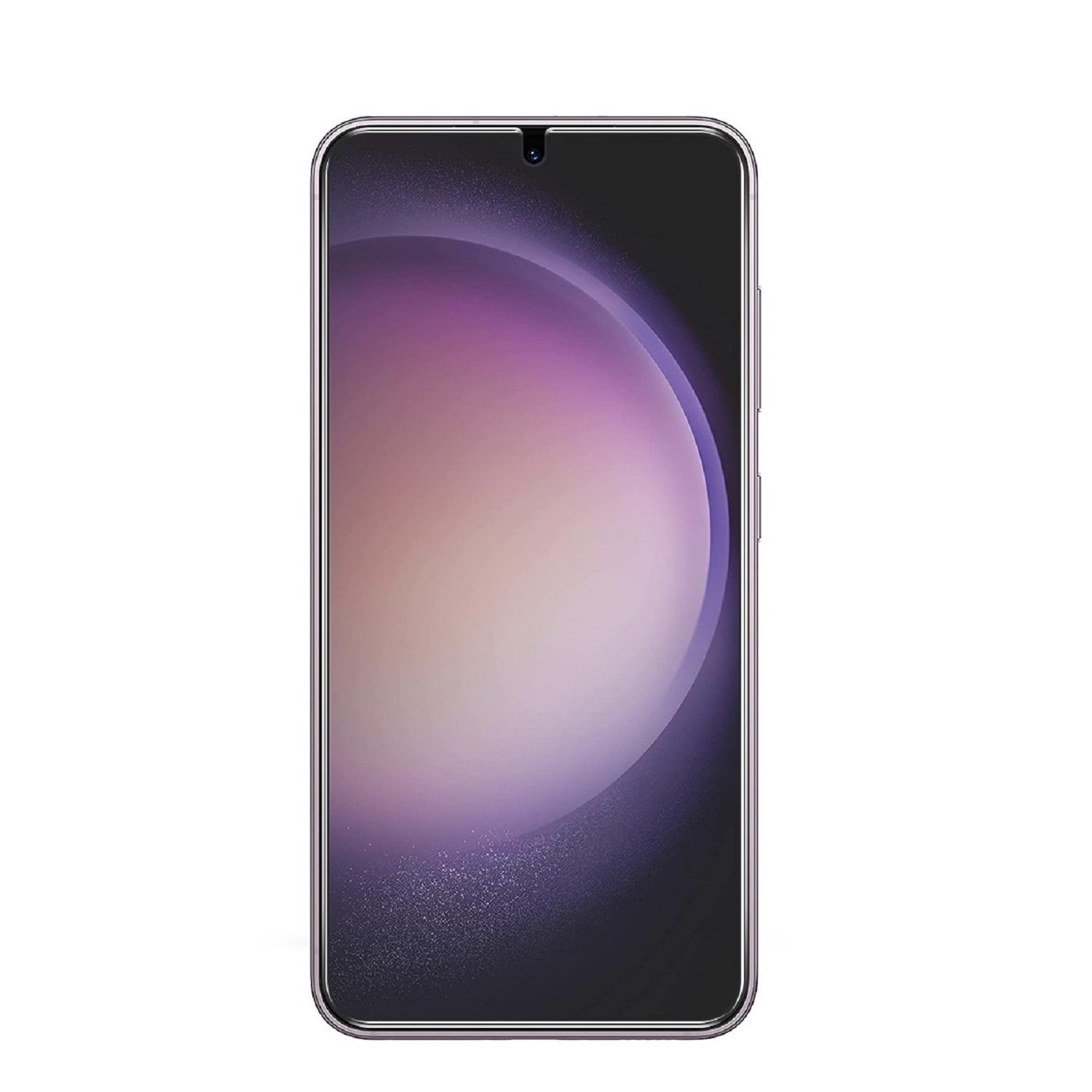 Smartphone mit lila und rosa Bildschirm, isoliert auf weißem Hintergrund.