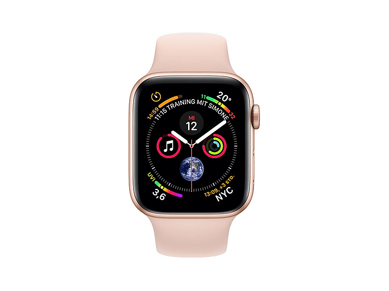APPLE S4 GPS 44MM GOLD ALU PINK SAND SPORT BAND Smartwatch Aluminium Kunststoff, 140-210 mm, Armband: Sandrosa, Gehäuse: Gold