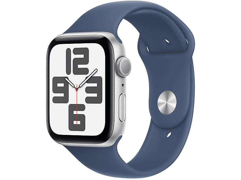 APPLE SE GPS 44 SILVER ALU DENIM S/M Smartwatch Aluminium Fluorelastomer, 140 - 190 mm, Silber