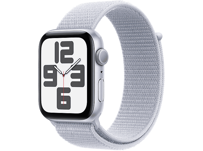 APPLE SE GPS 44 SILVER ALU BLUE LOOP Smartwatch Aluminium Textil Carbon Neutral, 130 - 200 mm, Silber