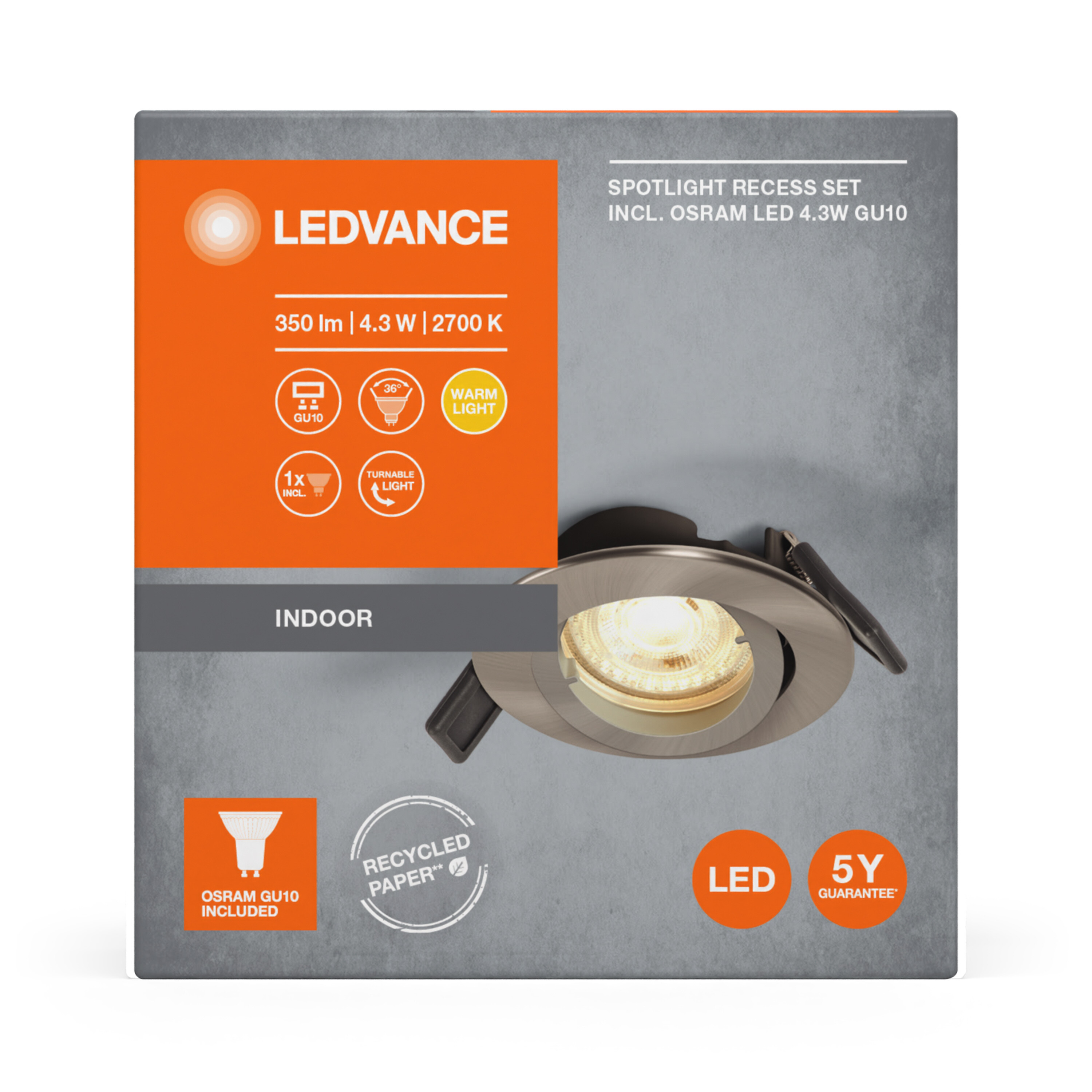 LEDVANCE Einbaustrahler-Set mit GU10-Leuchte.