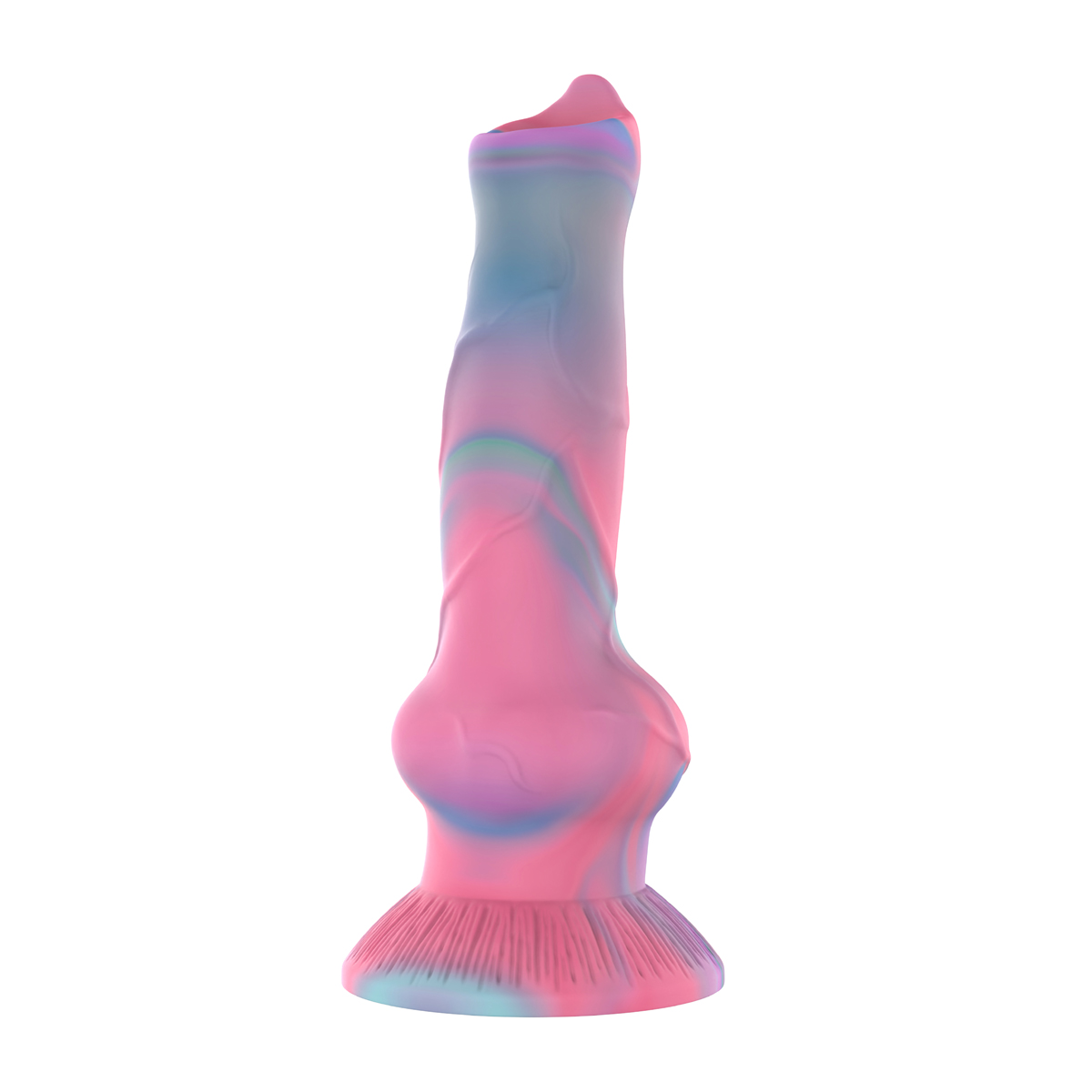 Ein lebhaft gefärbtes, abstraktes, phallusförmiges Spielzeug.