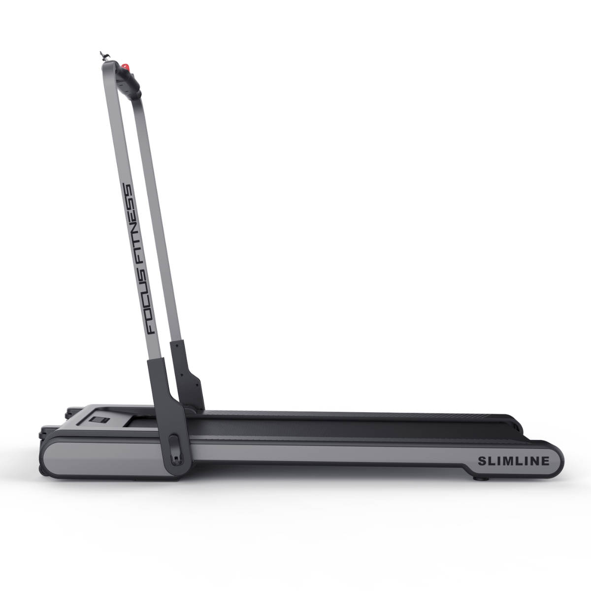 A gray and black Focus Fitness Slimline treadmill on a white background.