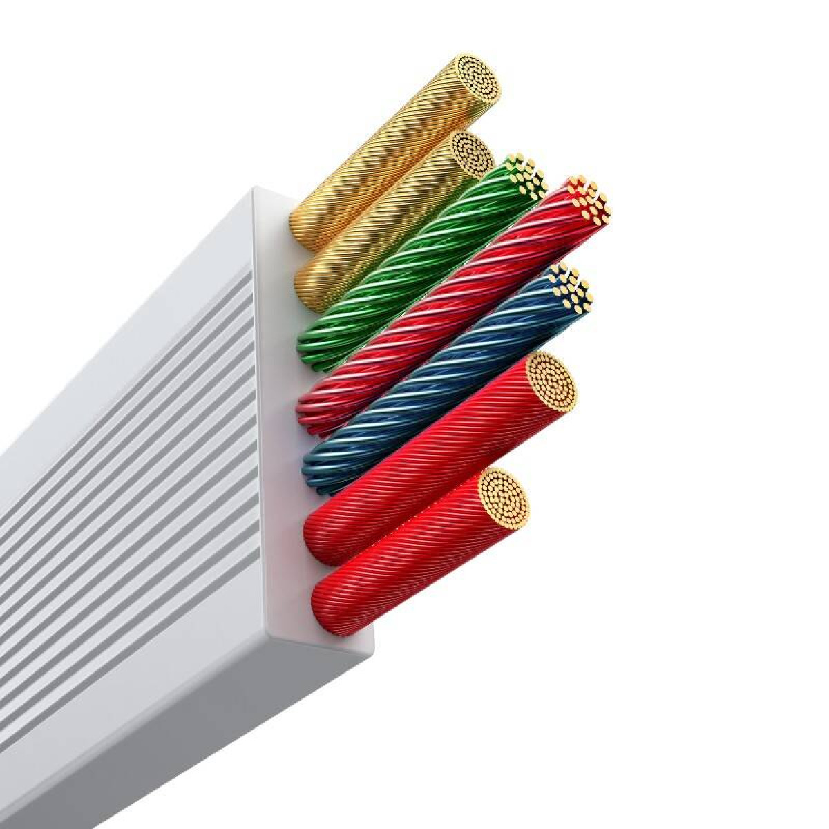 Cavo tagliato con fili colorati: oro, verde, rosso e blu.