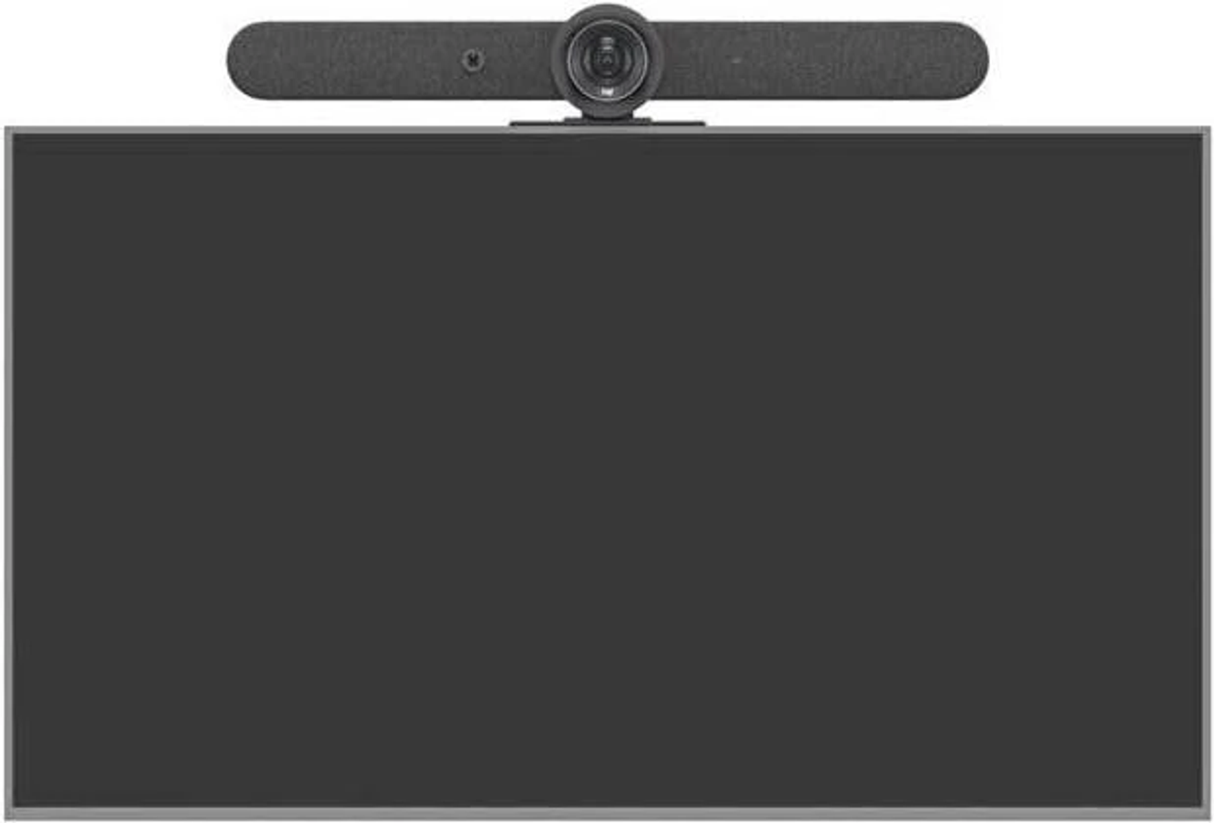 Webcam über dunklem Bildschirm. Kamera zentriert. Dunkelgraue Farbe.