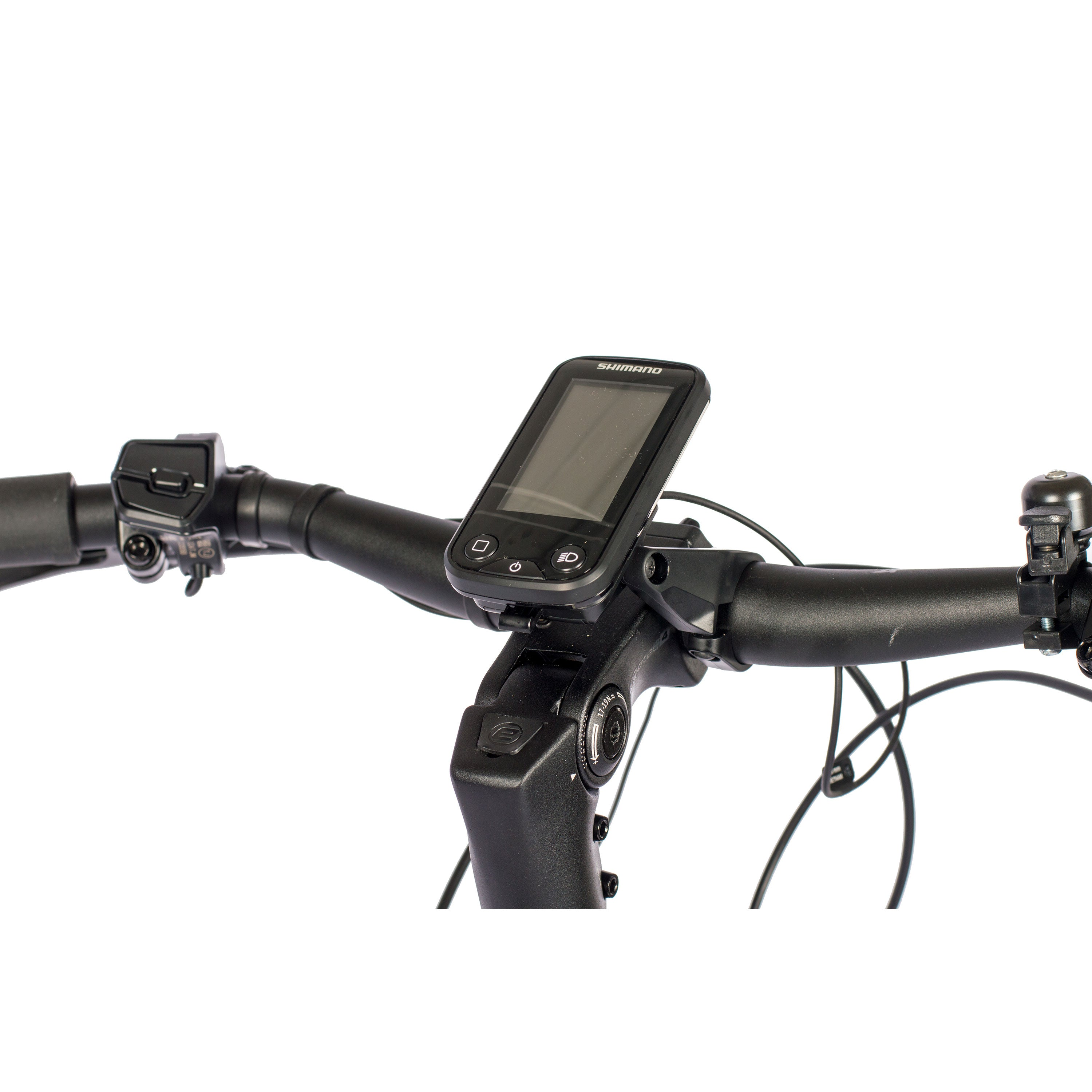 Schwarzer Fahrradcomputer am Lenker.