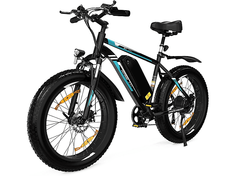 HITWAY E-Bike 26*4.0 Zoll, Elektrofahrrad für Damen und Herren, 48V15Ah Akku, 7 Gänge, Reichweite bis 80 km Mountainbike (Laufradgröße: 26 Zoll, Unisex-Rad, 748,8Wh, schwarz)
