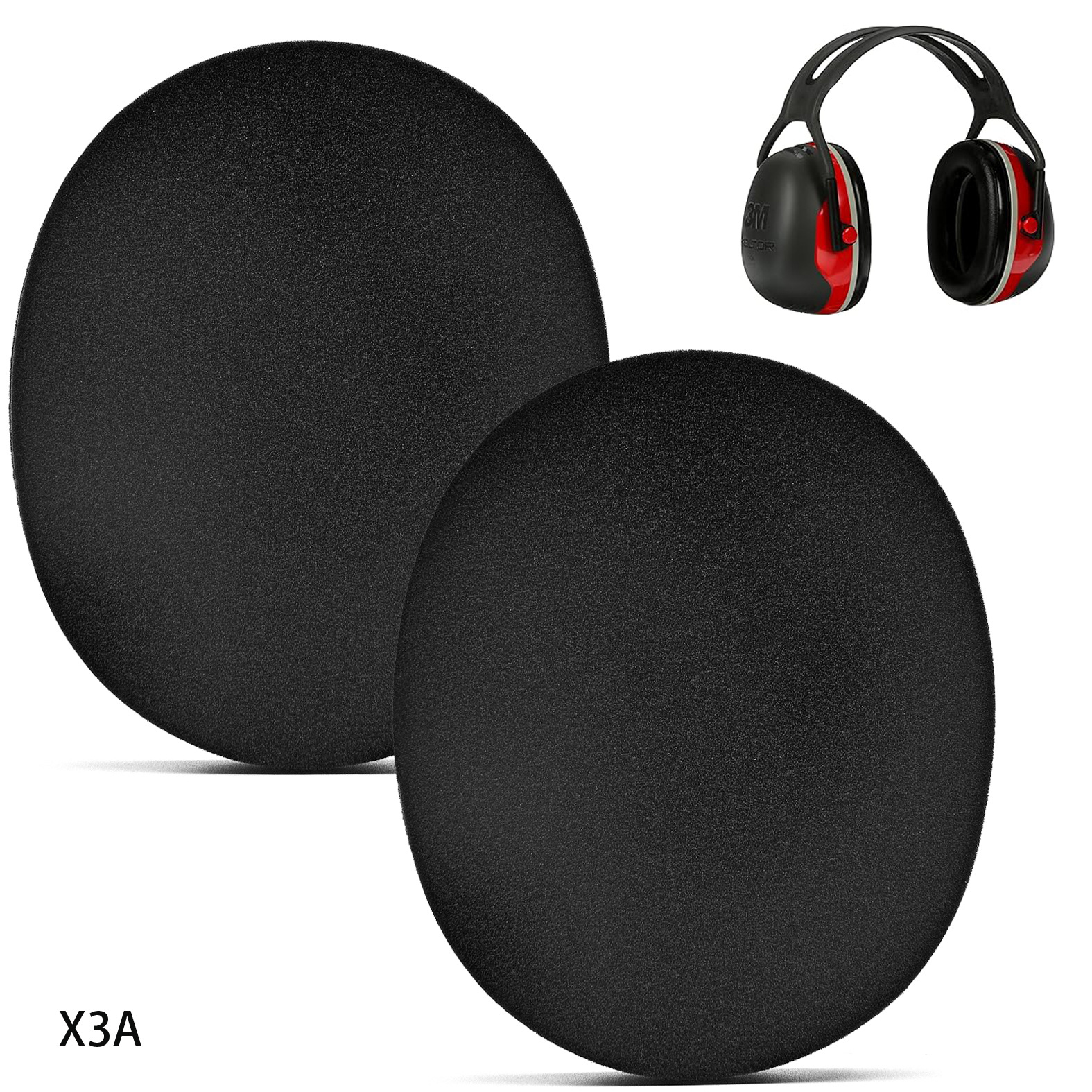 Czarne poduszki uszne i czerwono-czarne na białym tle.