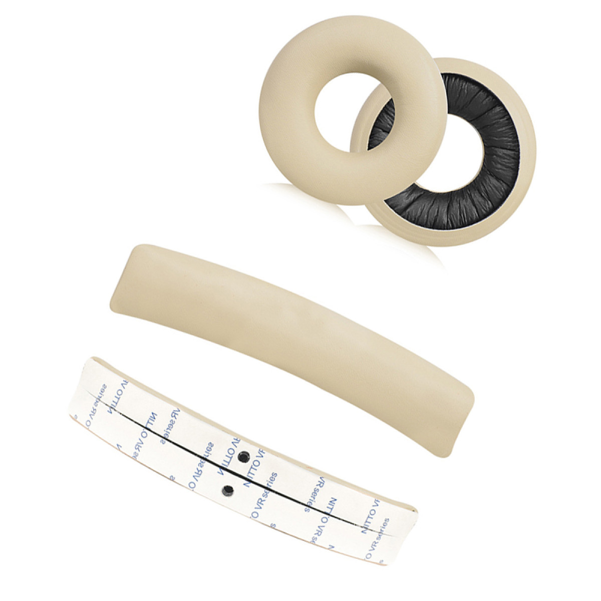 Beige VR-Headset-Kissen und ein Stützriemen.