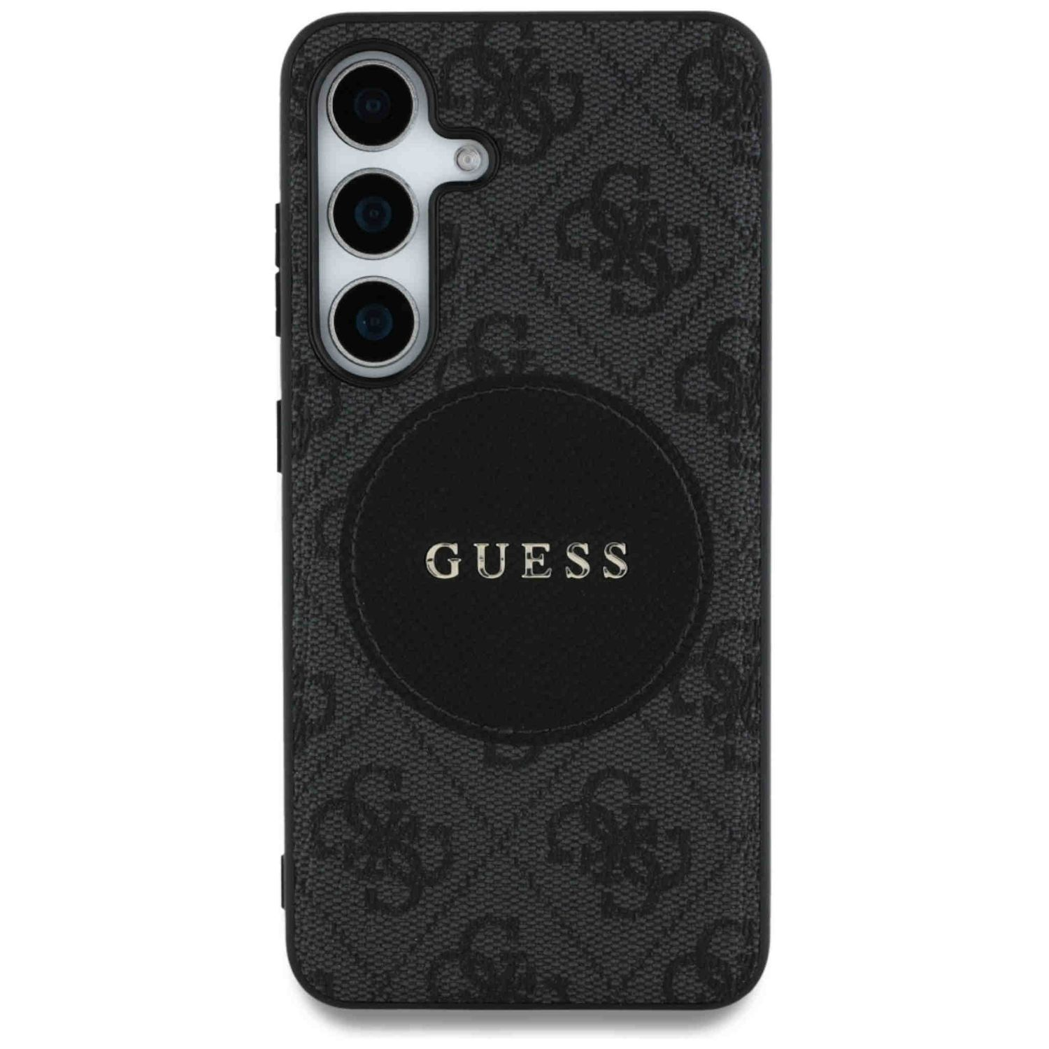 Czarne etui na telefon z logo Guess. Etui ma okrągły uchwyt.