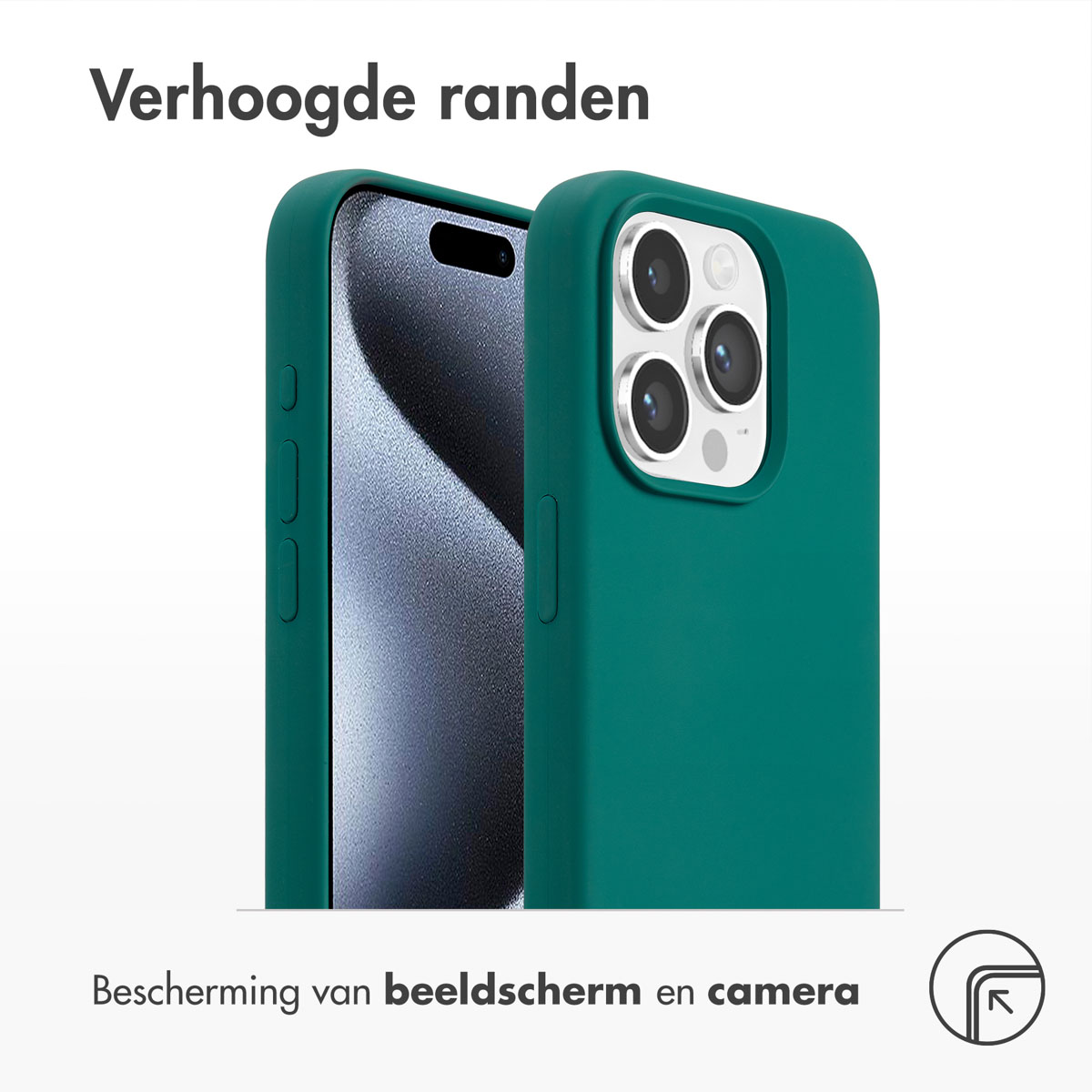 Eine grüne Handyhülle mit erhöhten Rändern, die die Kamera des Telefons zeigt.