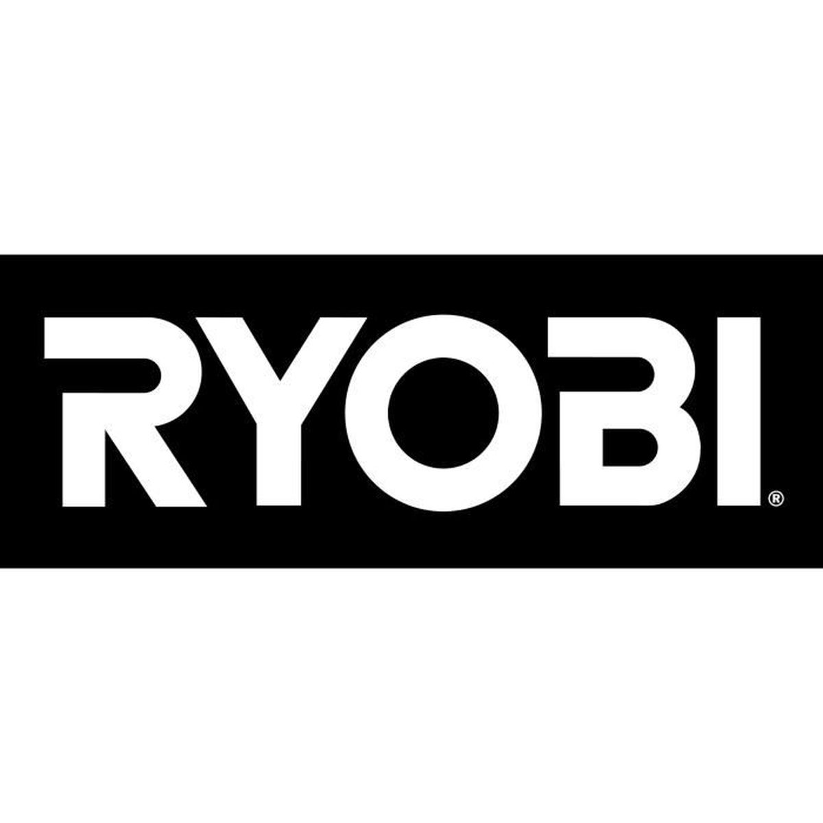 RYOBI-Logo in Weiß auf schwarzem rechteckigen Hintergrund.