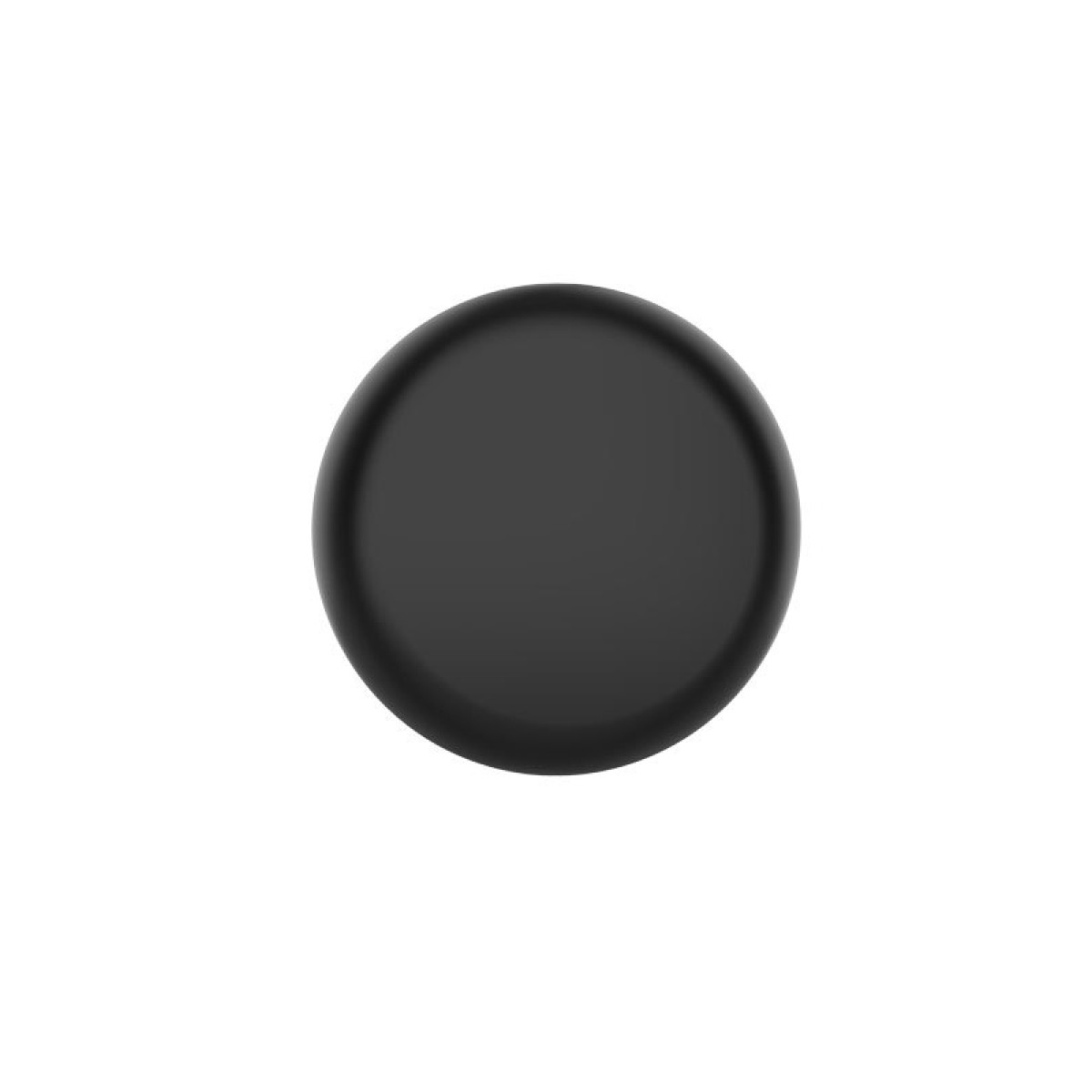 Ein schwarzes, kreisförmiges Objekt vor weißem Hintergrund.