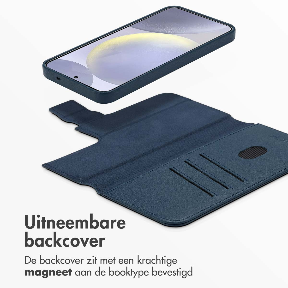 Coque de téléphone avec téléphone, bleu, avec texte, coque arrière amovible.
